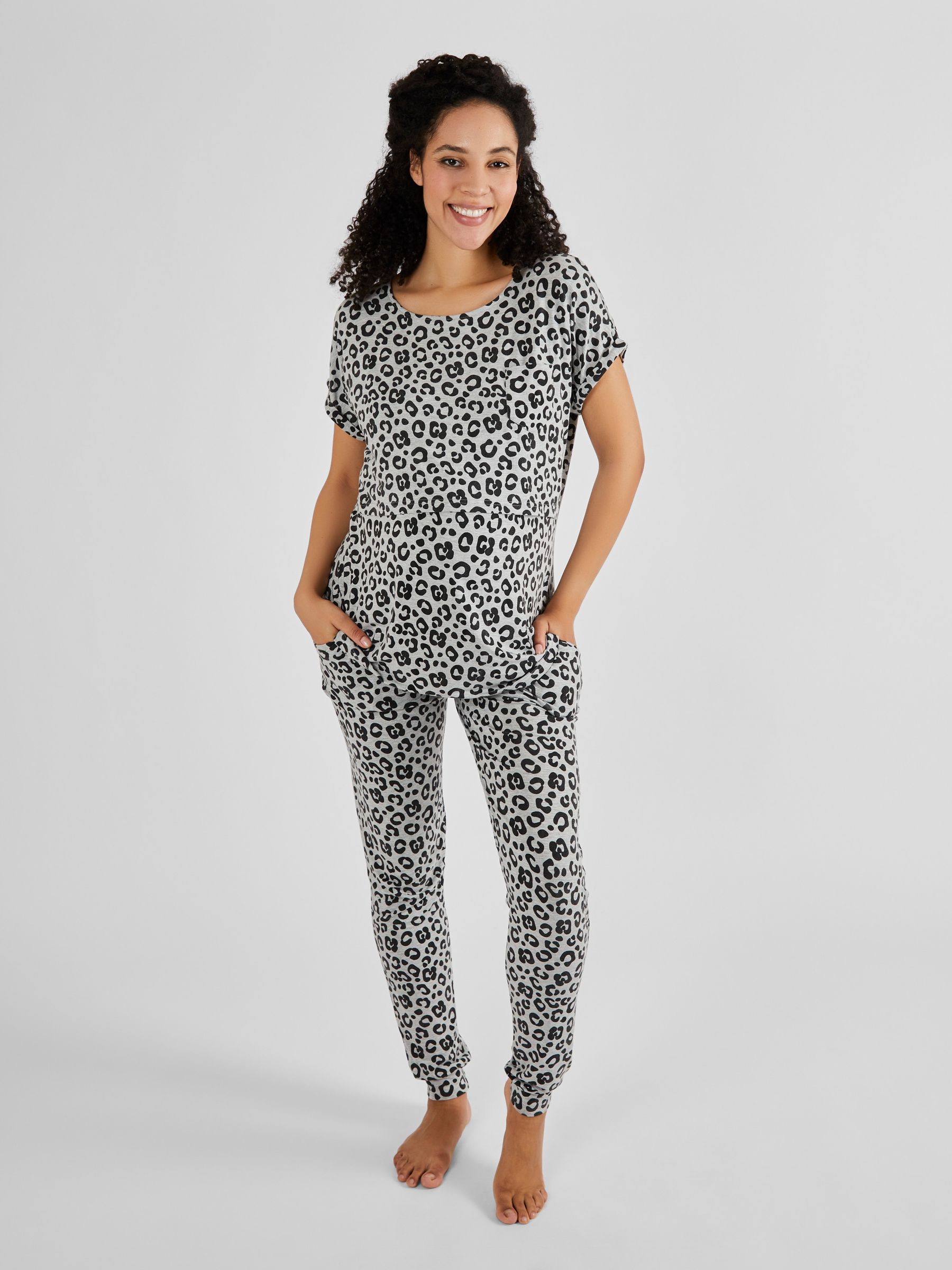 Grey Animal Print Maternity & Nursing Pyjamas Set - Image 1 of 6