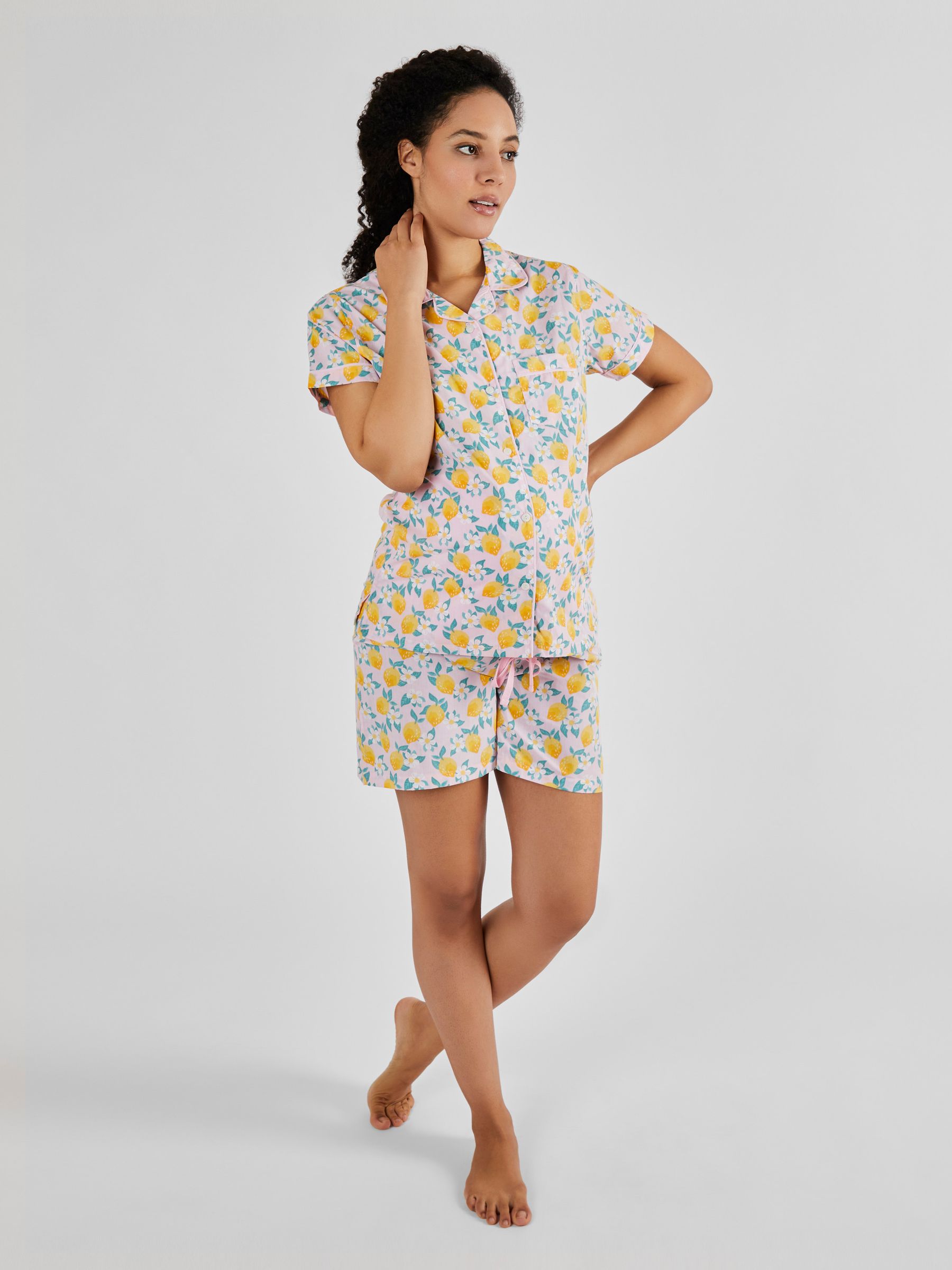 Pink Lemon Print Maternity & Nursing Short Pyjamas Set - Image 1 of 5