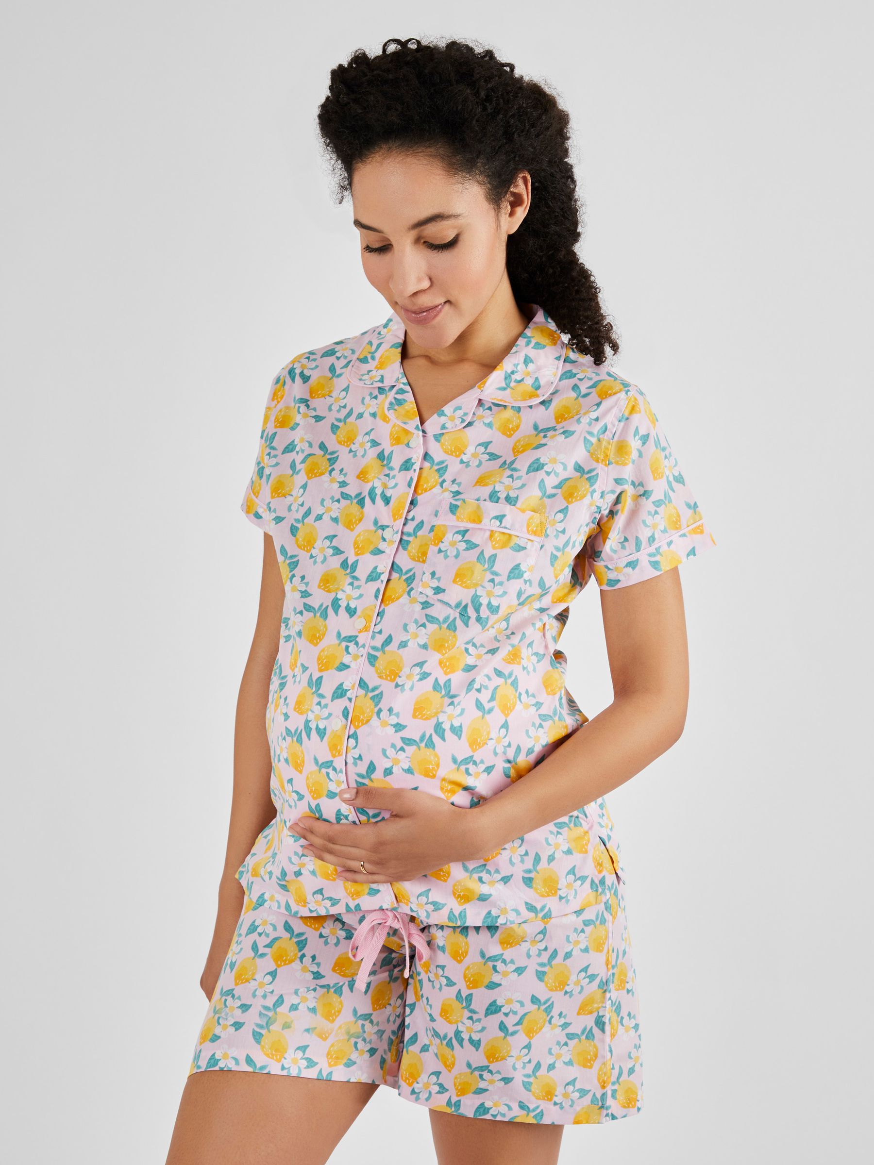 Pink Lemon Print Maternity & Nursing Short Pyjamas Set - Image 3 of 5