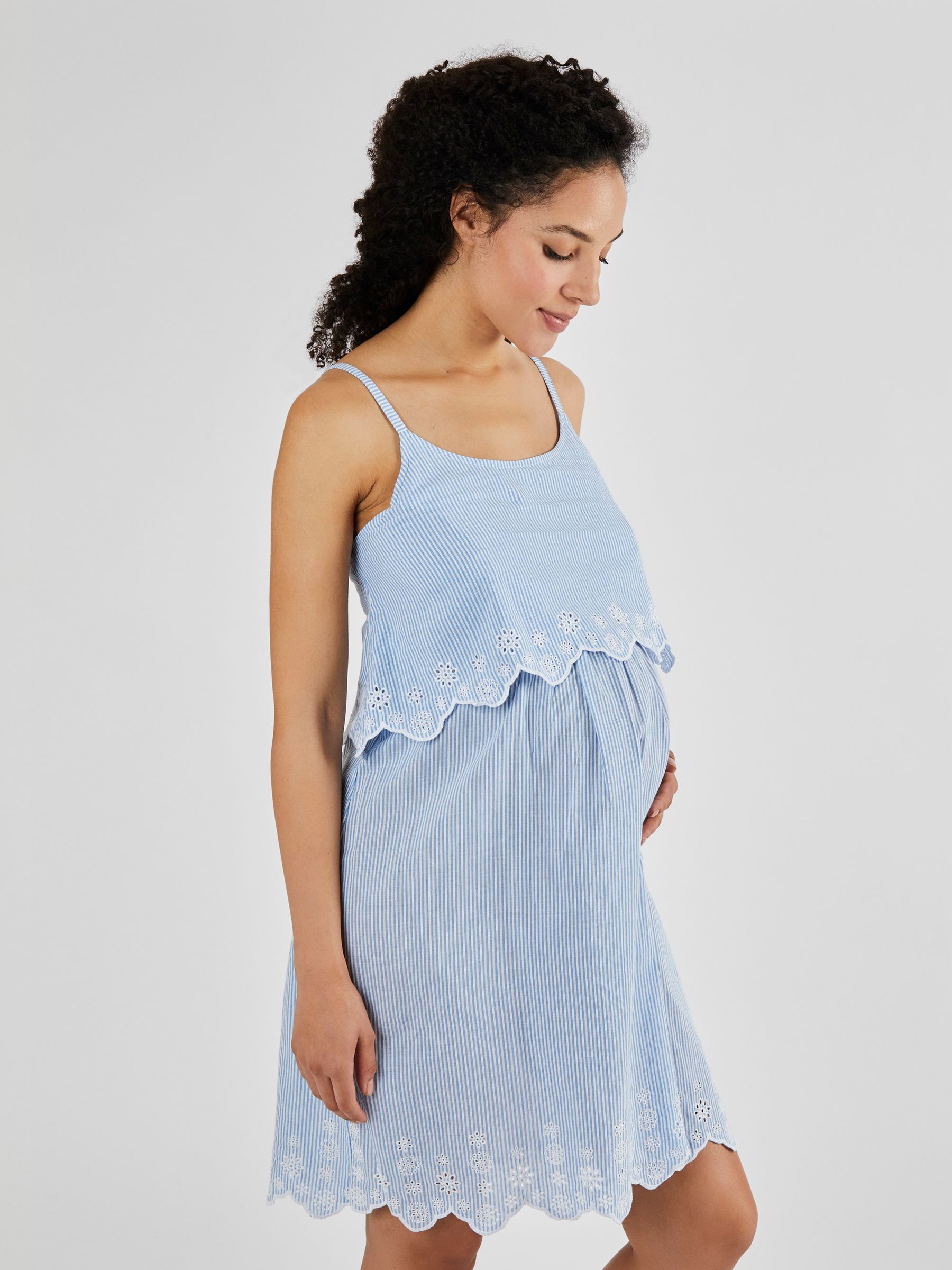 Blue Ticking Stripe Maternity & Nursing Nightdress - Image 3 of 4