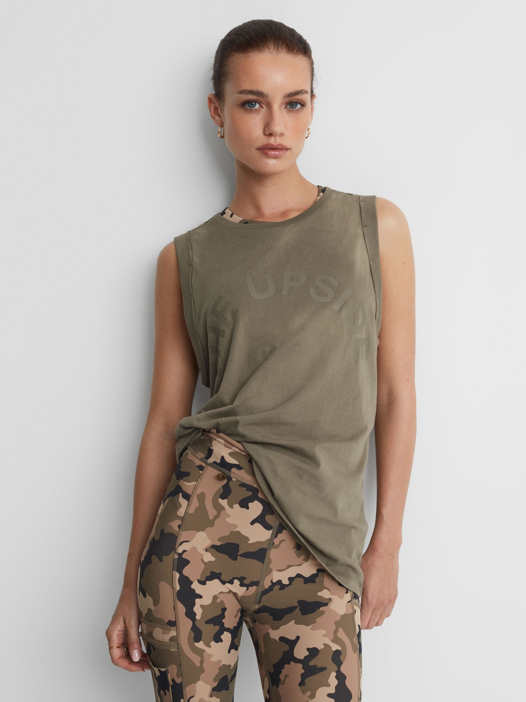 The Upside Sleeveless Crew Neck Vest in Olive Green - Image 1 of 4