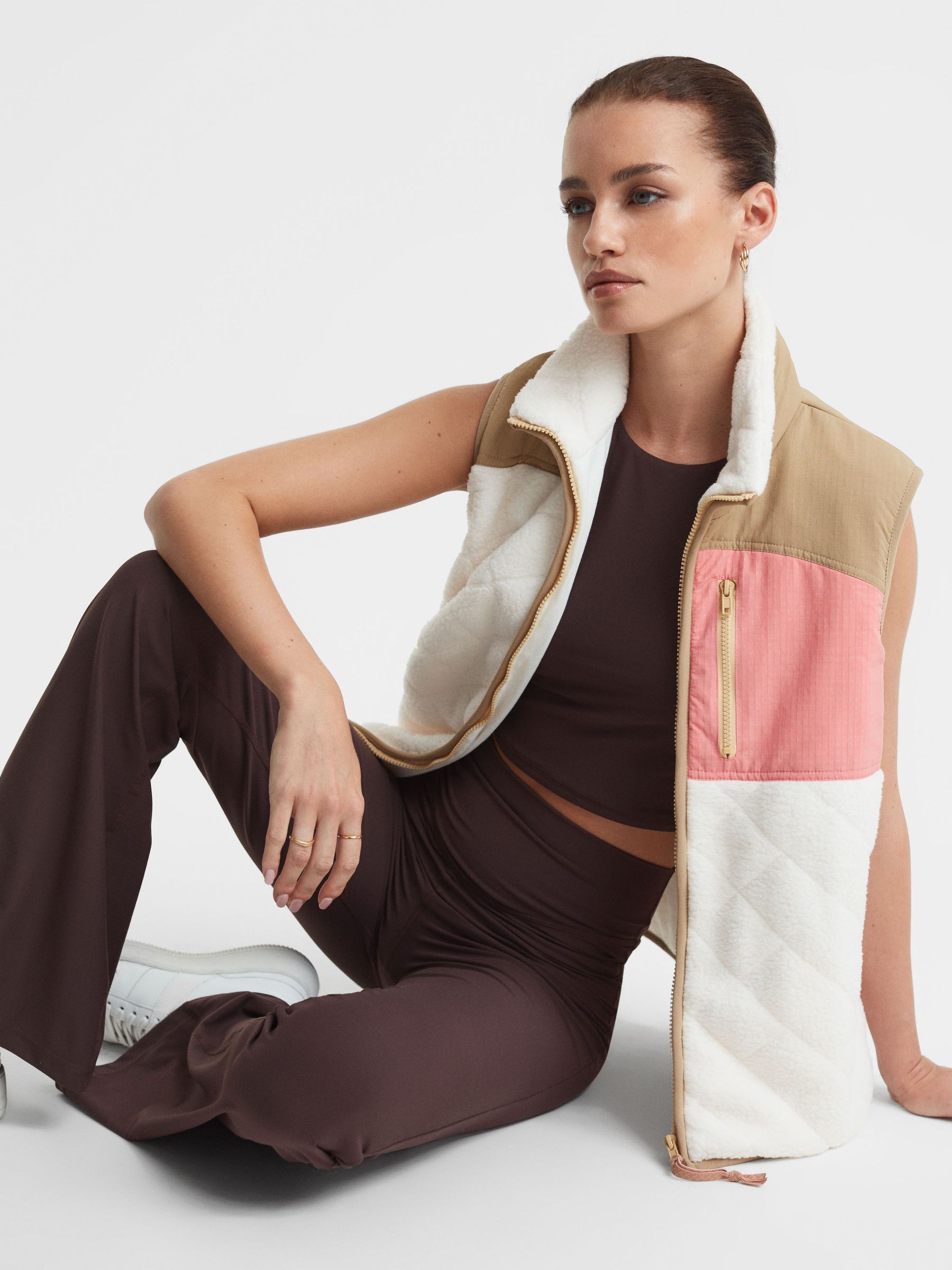 The Upside Quilted Patchwork Gilet in Natural - Image 1 of 4