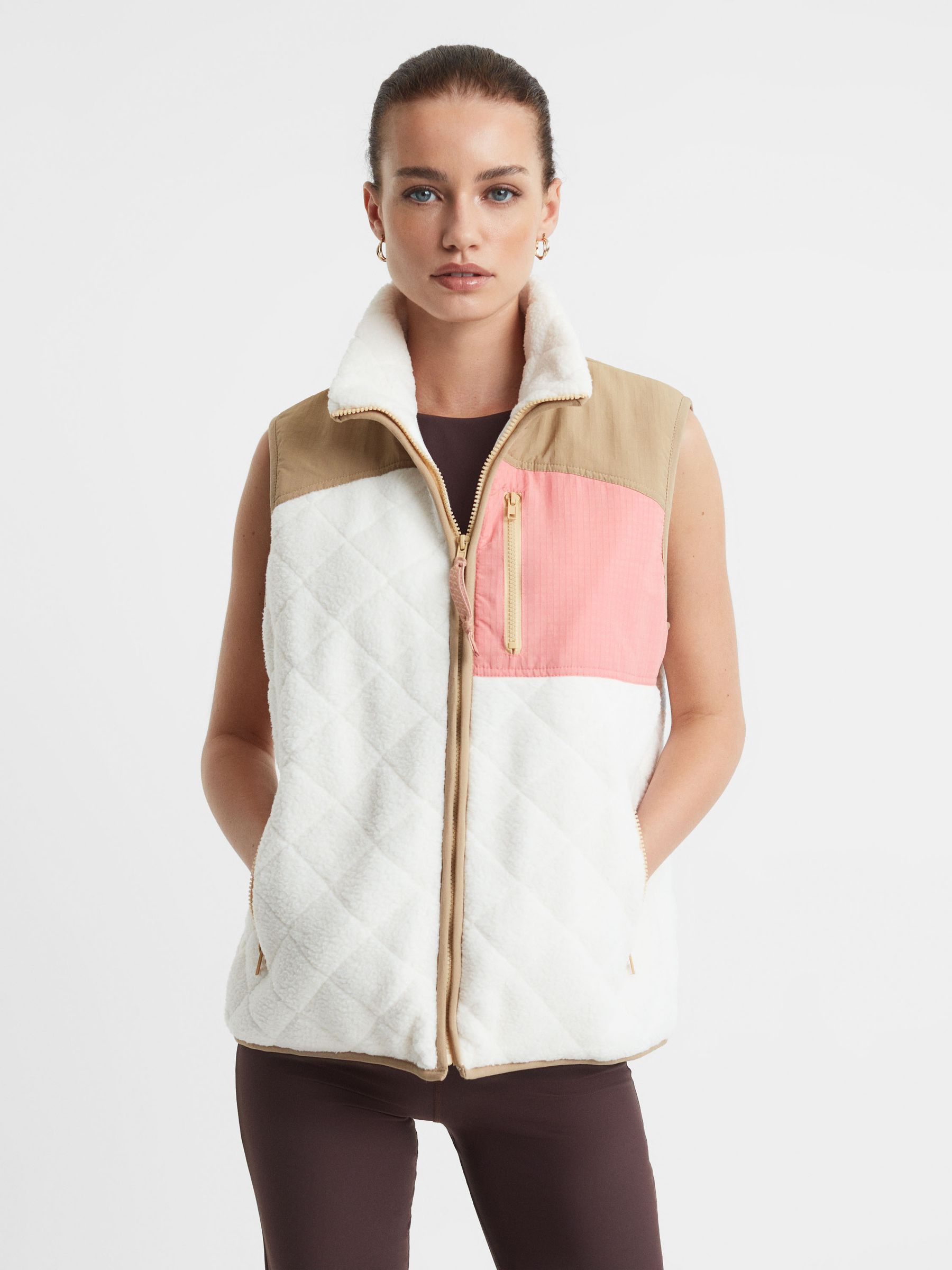 The Upside Quilted Patchwork Gilet in Natural - Image 3 of 4