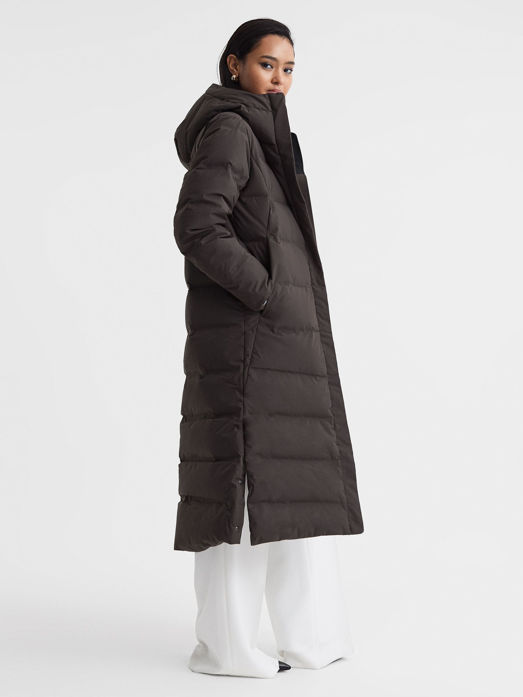Scandinavian Edition Long Quilted Coat in Dark Brown - Image 1 of 7