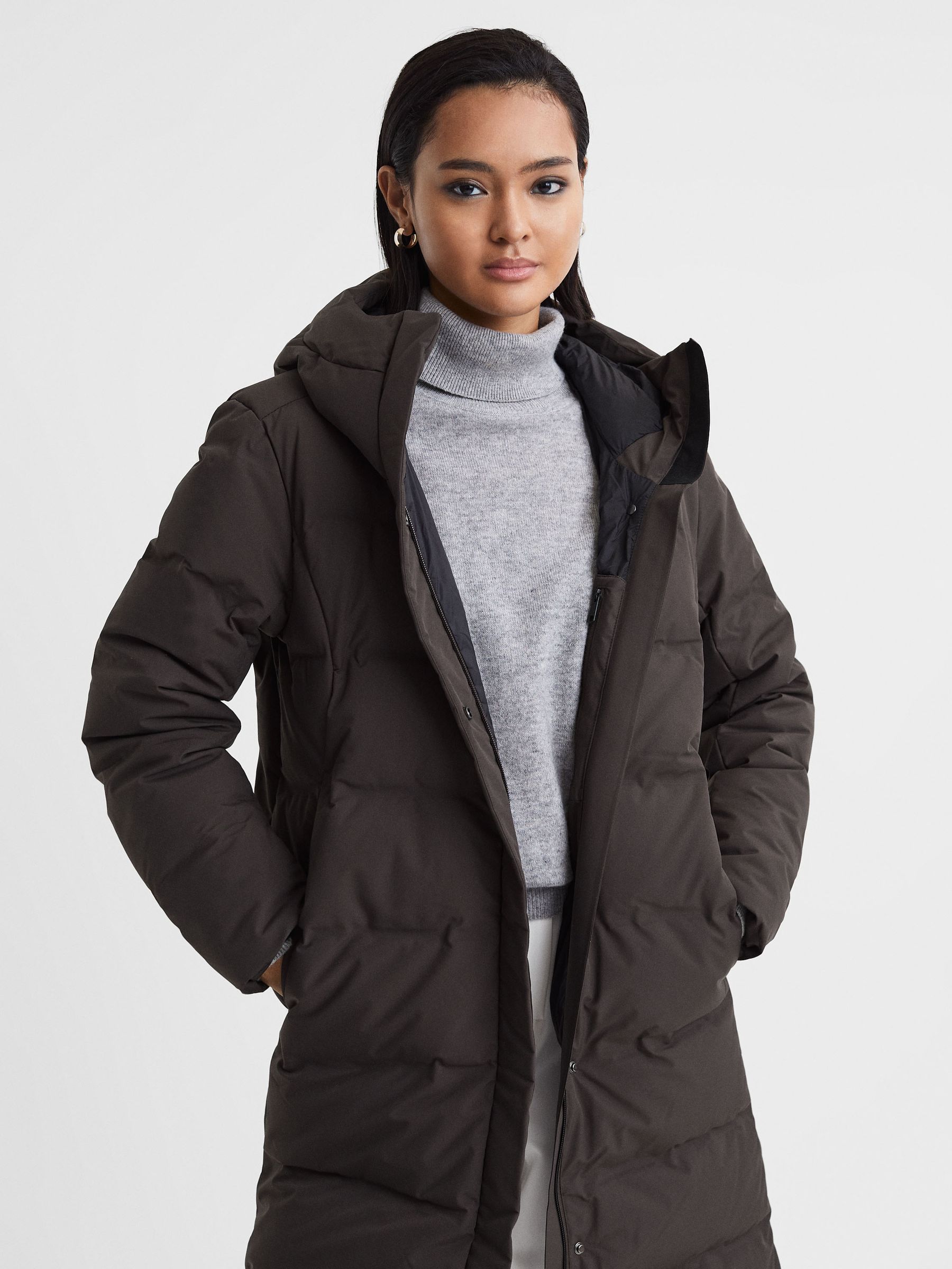 Scandinavian Edition Long Quilted Coat in Dark Brown - Image 3 of 7