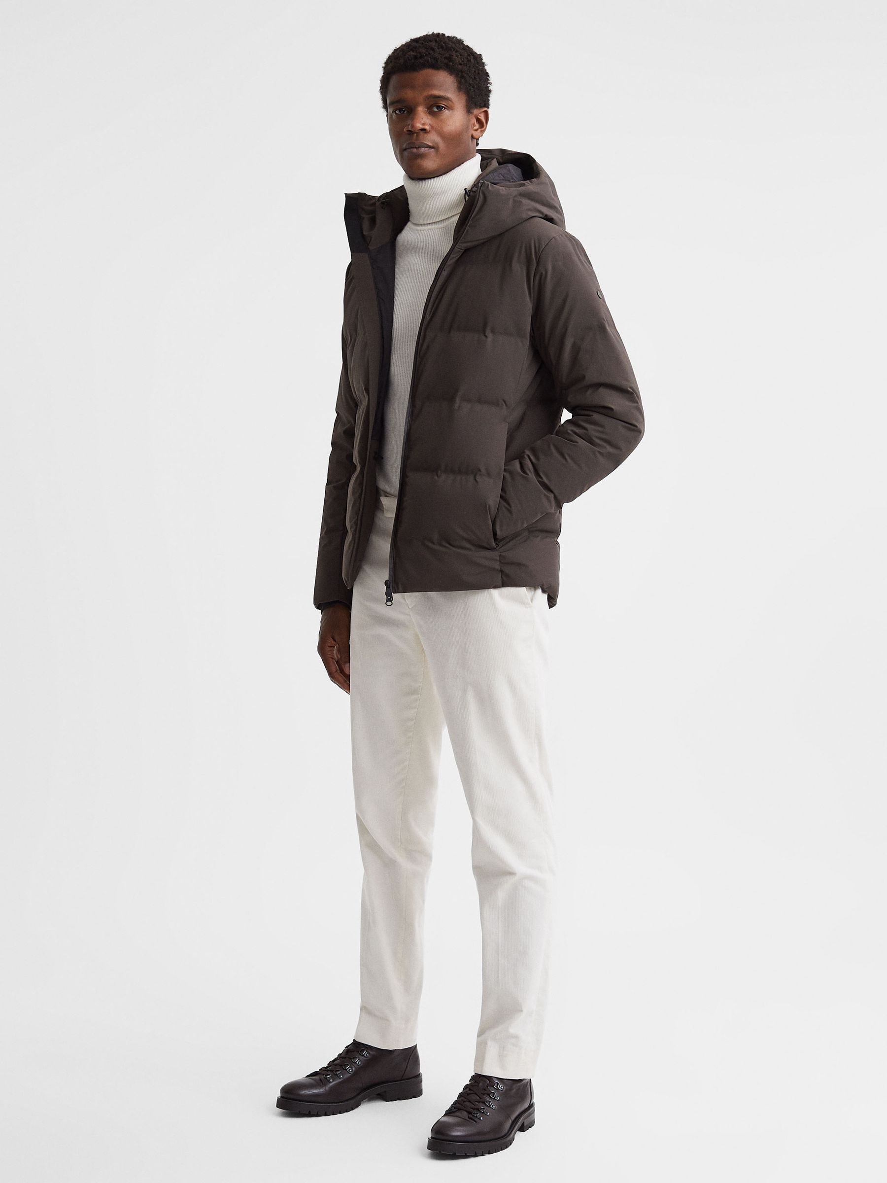 Scandinavian Edition Hooded Puffer Jacket in Dark Brown - Image 1 of 6