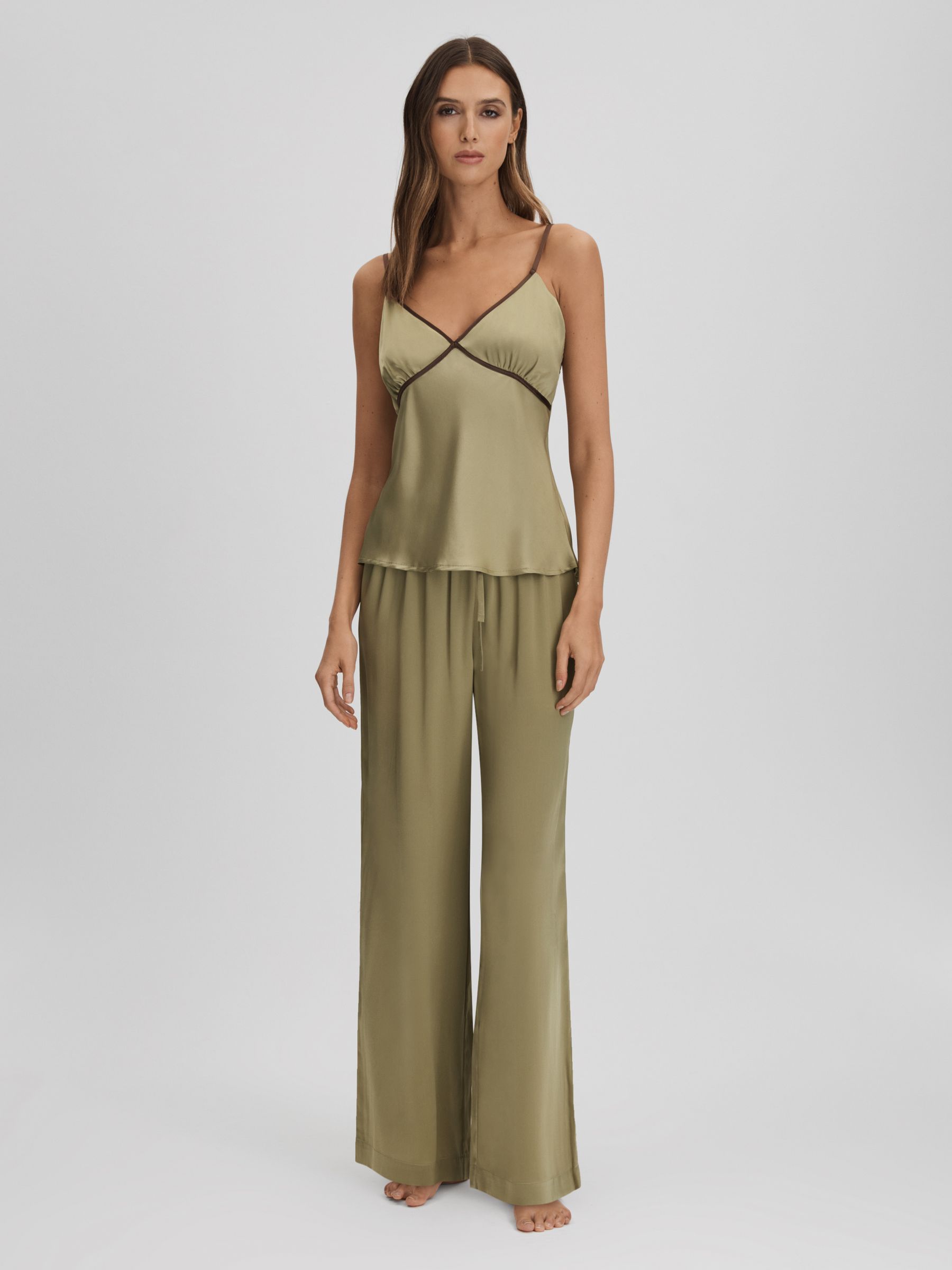 Maison Essentiele Silk Pyjama Bottoms in Olive - Image 3 of 6