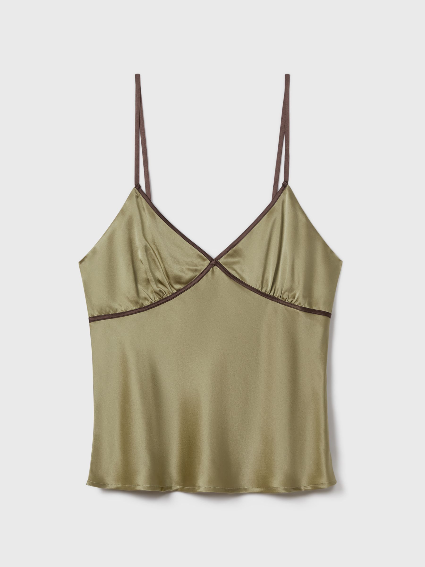 Maison Essentiele Silk Contrast Trim Cami in Olive - Image 2 of 6