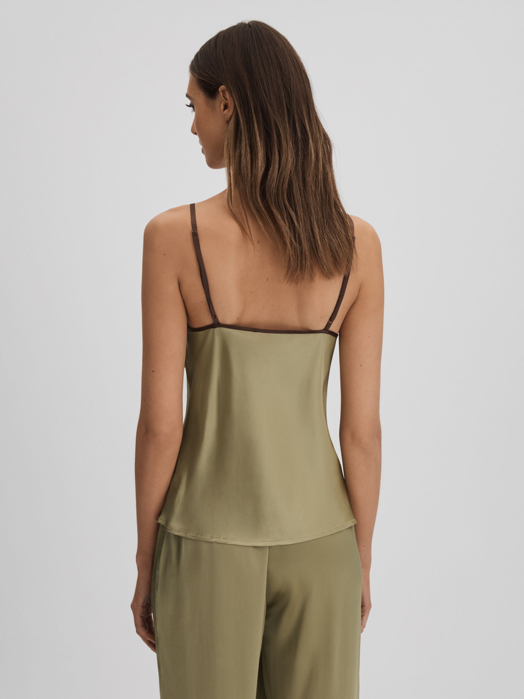 Maison Essentiele Silk Contrast Trim Cami in Olive - Image 5 of 6
