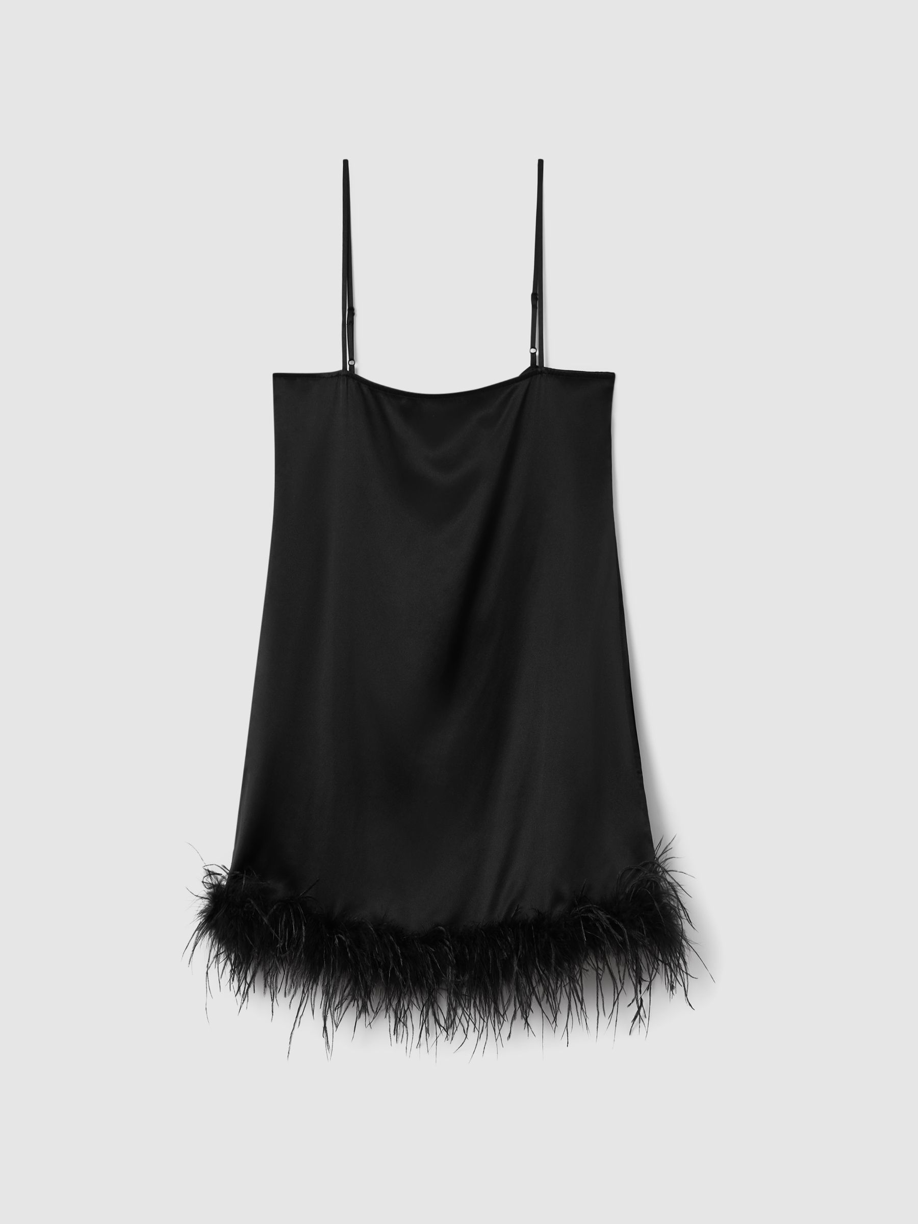 Maison Essentiele Silk Feather Trim Nightdress in Black - Image 2 of 7