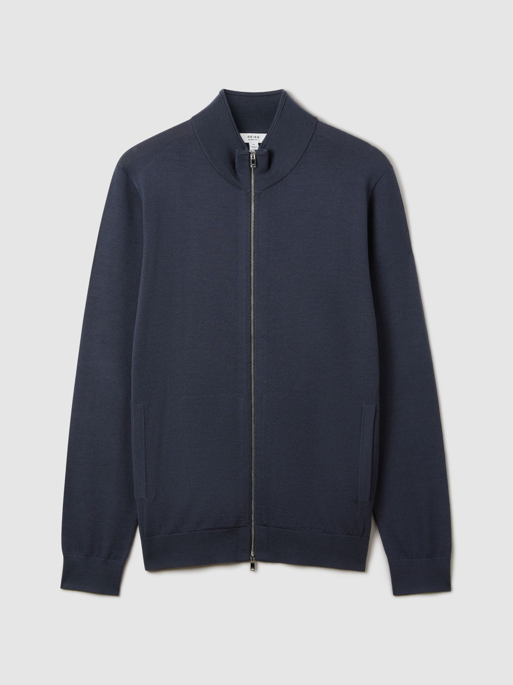 Merino Wool Funnel-Neck Cardigan in Blue Smoke - Image 2 of 6