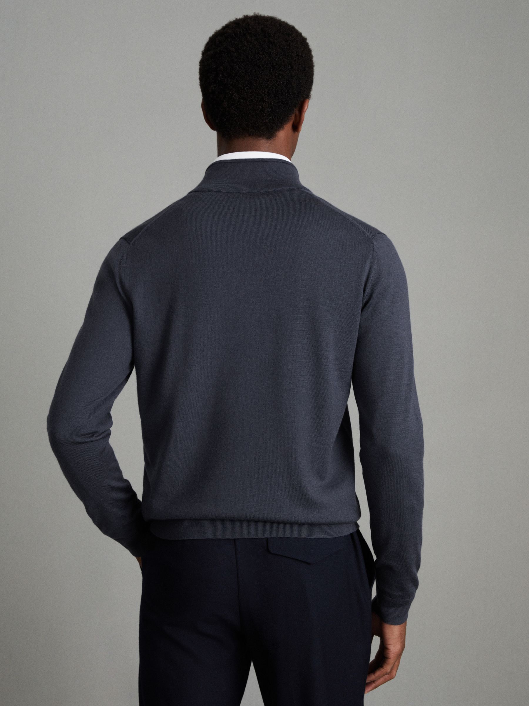 Merino Wool Funnel-Neck Cardigan in Blue Smoke - Image 4 of 6