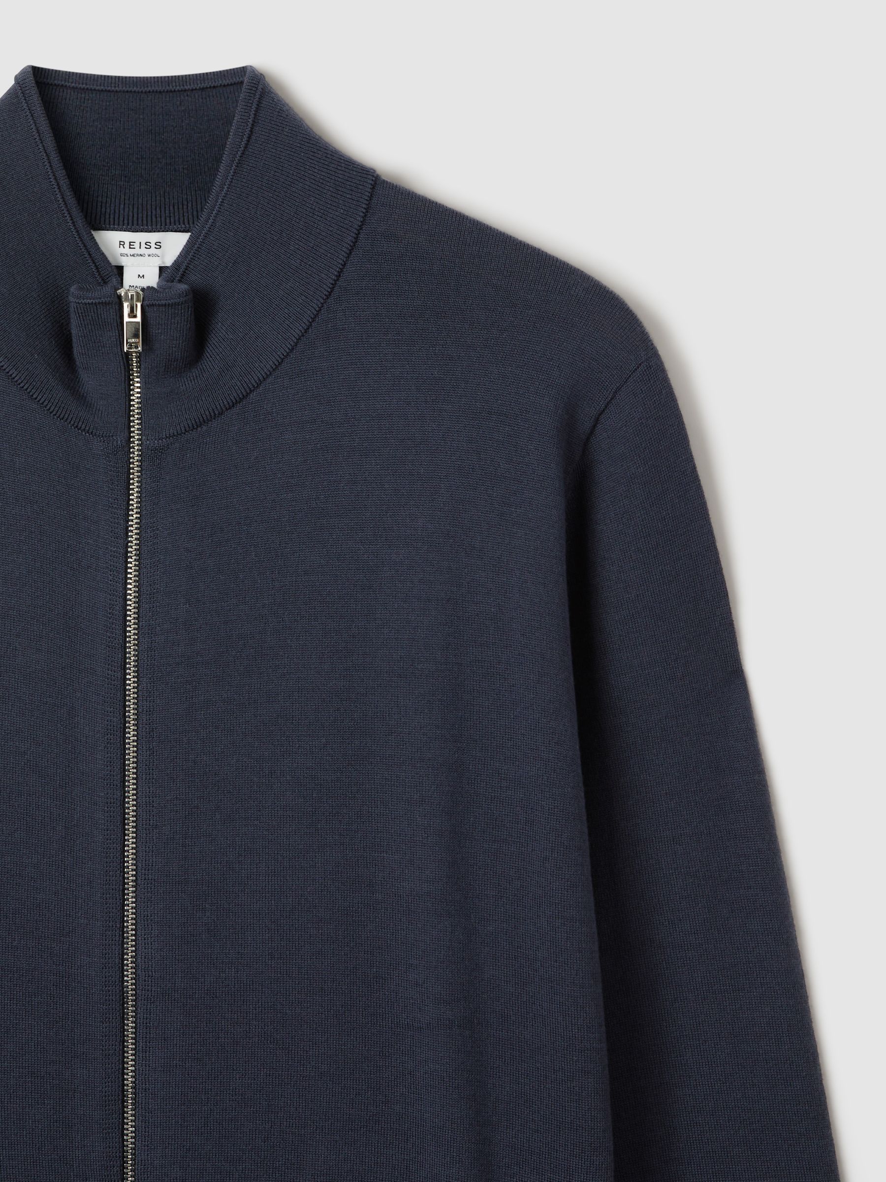 Merino Wool Funnel-Neck Cardigan in Blue Smoke - Image 5 of 6