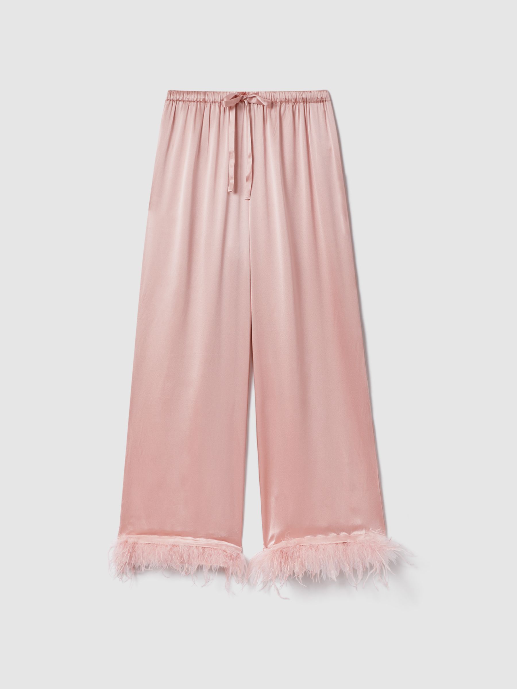 Maison Essentiele Silk Feather Trim Pyjama Bottoms in Blush - Image 2 of 7