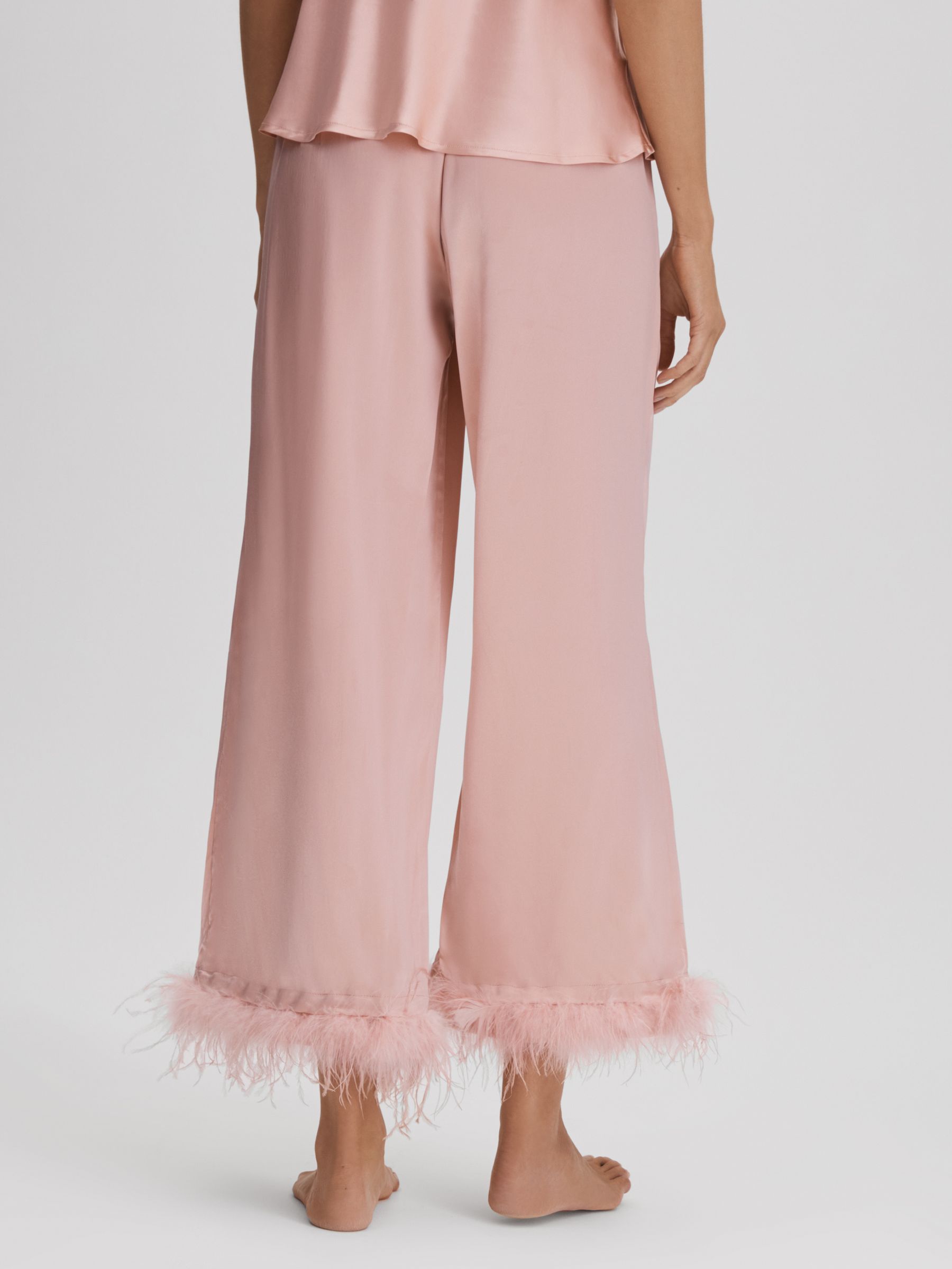 Maison Essentiele Silk Feather Trim Pyjama Bottoms in Blush - Image 5 of 7