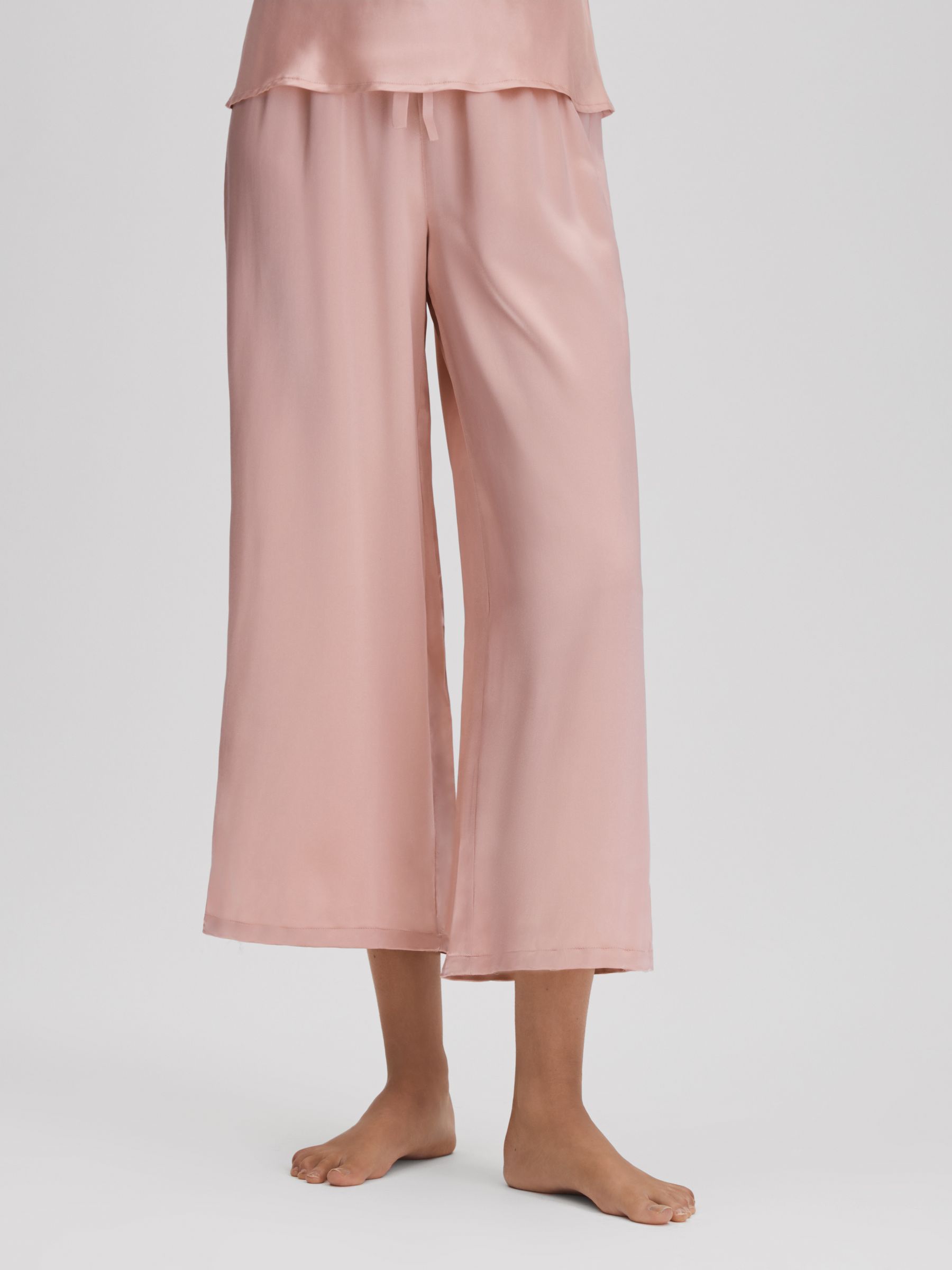 Maison Essentiele Silk Feather Trim Pyjama Bottoms in Blush - Image 6 of 7