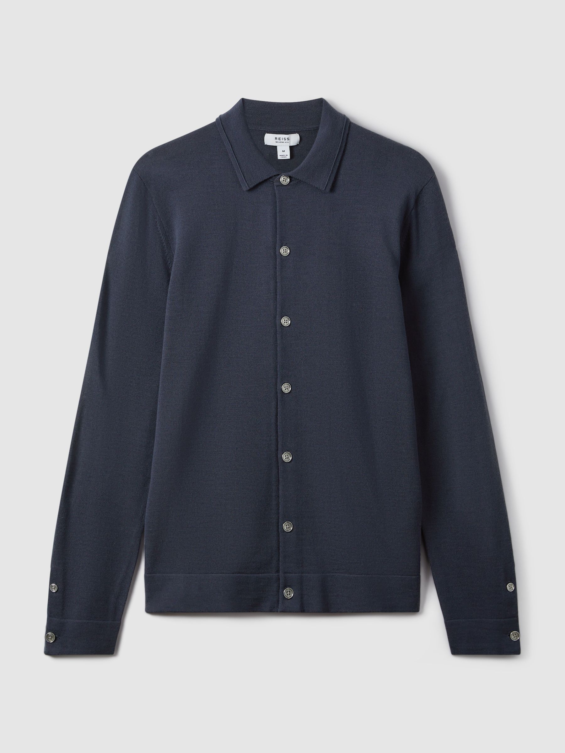 Merino Wool Button-Through Cardigan in Blue Smoke - Image 2 of 6