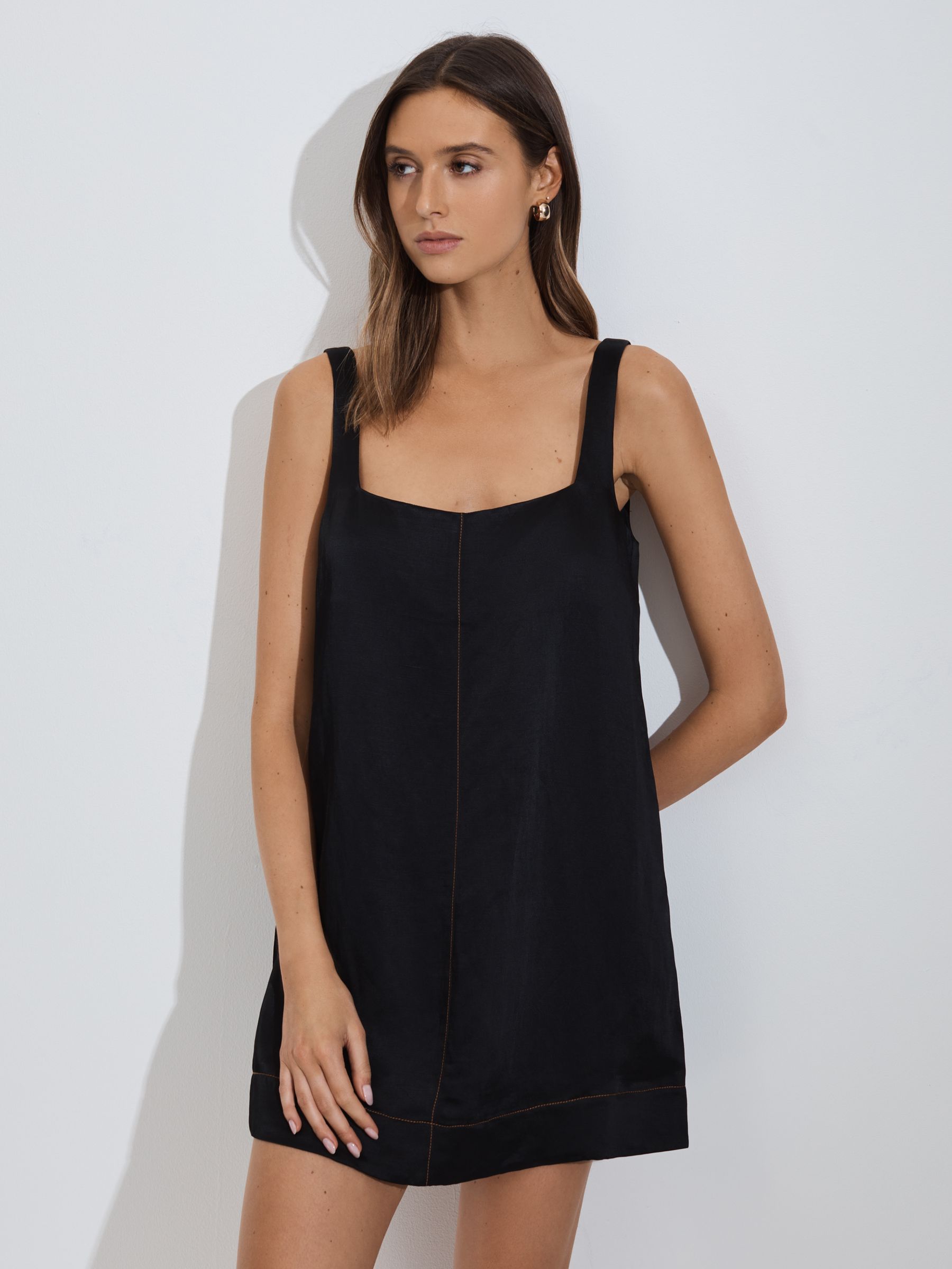 Bondi Born Linen Blend Mini Dress in Black - Image 1 of 4
