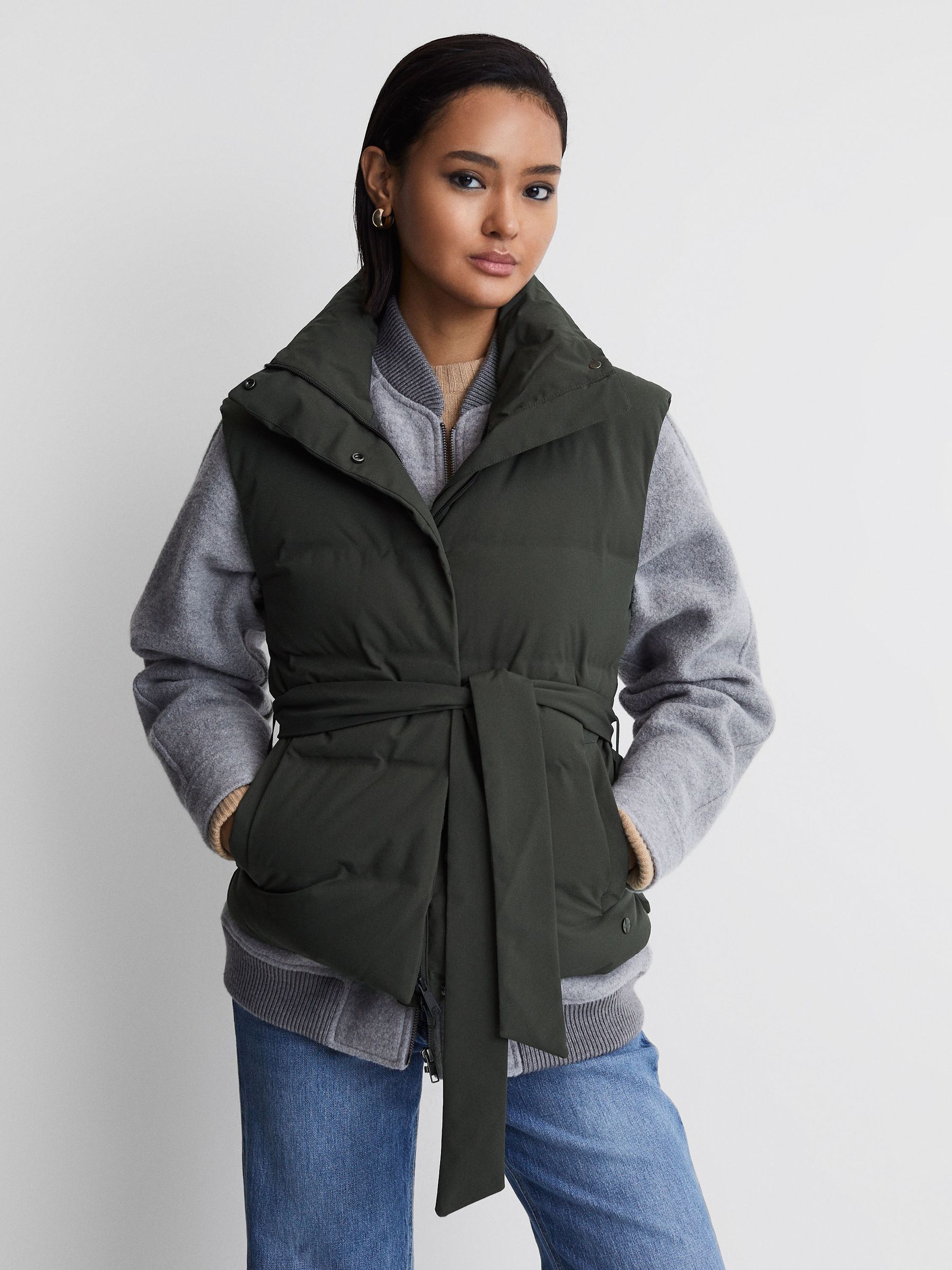 Scandinavian Edition Quilted Gilet in Dark Olive - Image 1 of 5