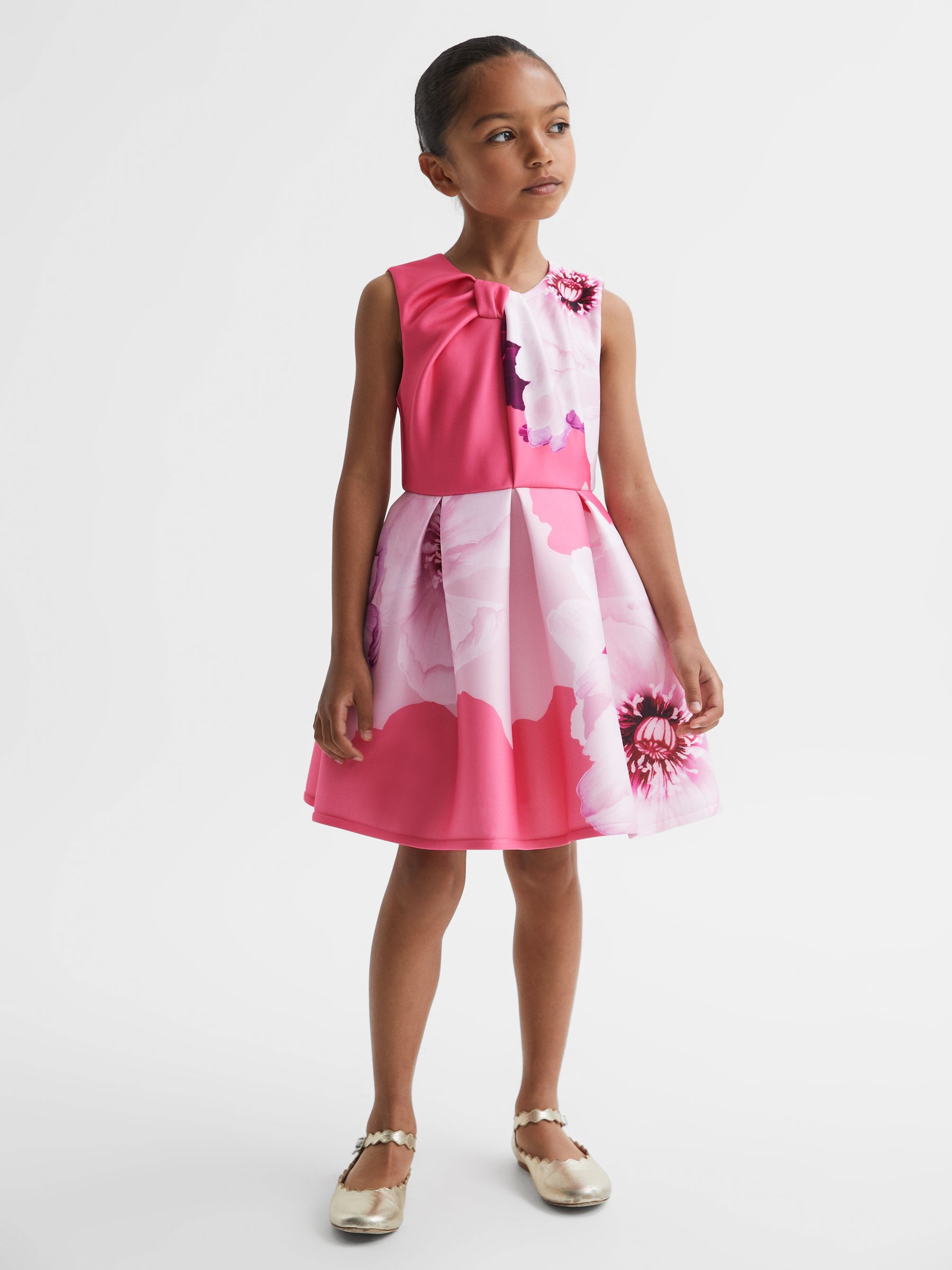 9-13 yrs Scuba Floral Print Dress in Pink - Image 3 of 6