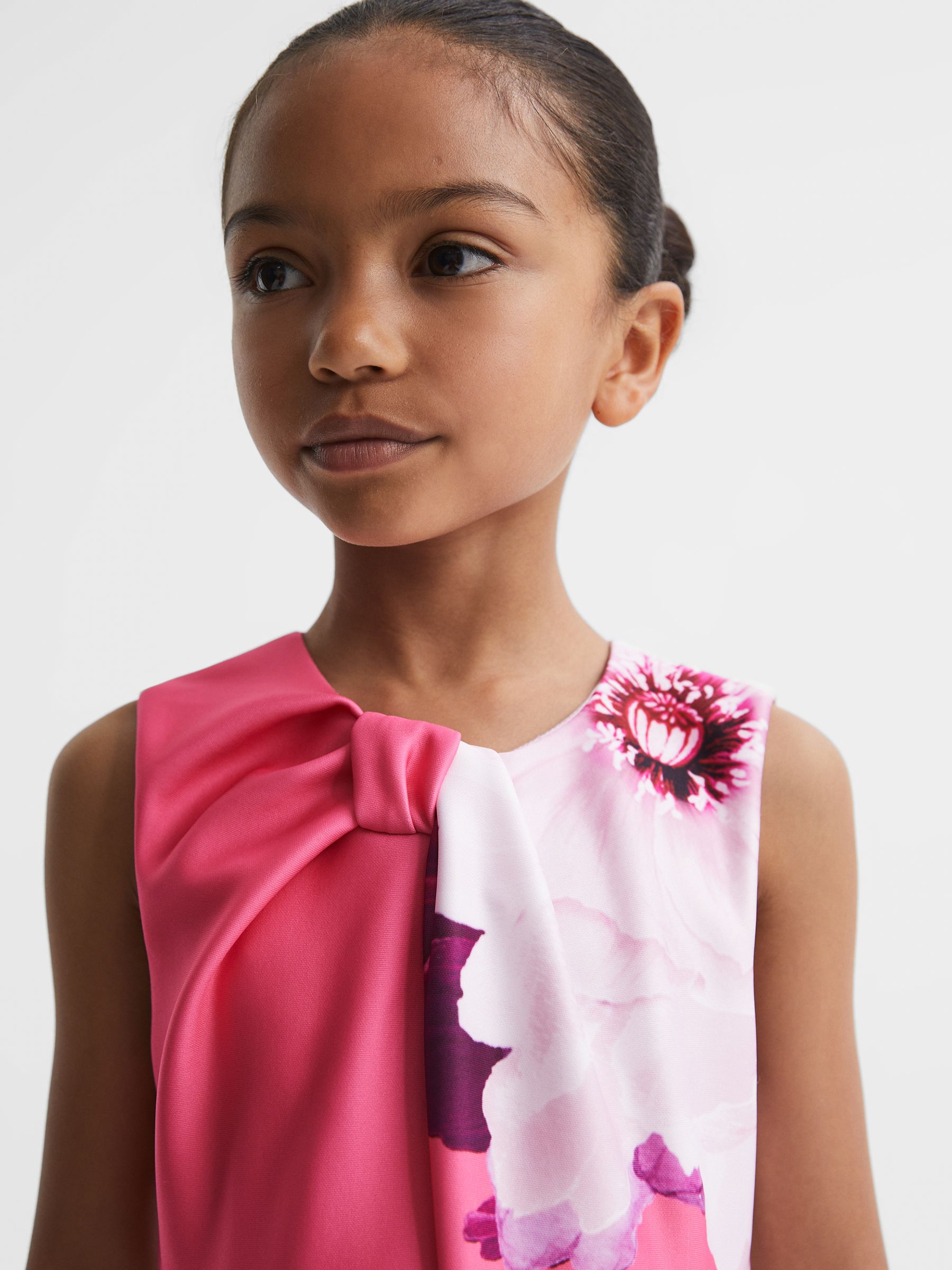 9-13 yrs Scuba Floral Print Dress in Pink - Image 4 of 6