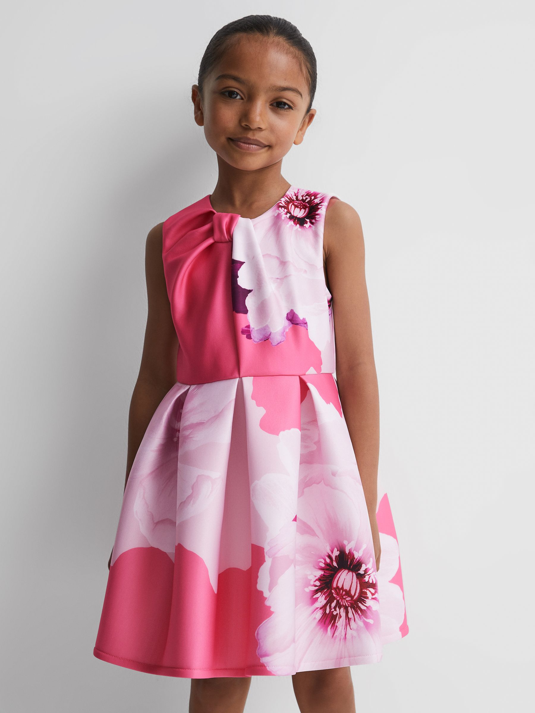 9-13 yrs Scuba Floral Print Dress in Pink - Image 6 of 6