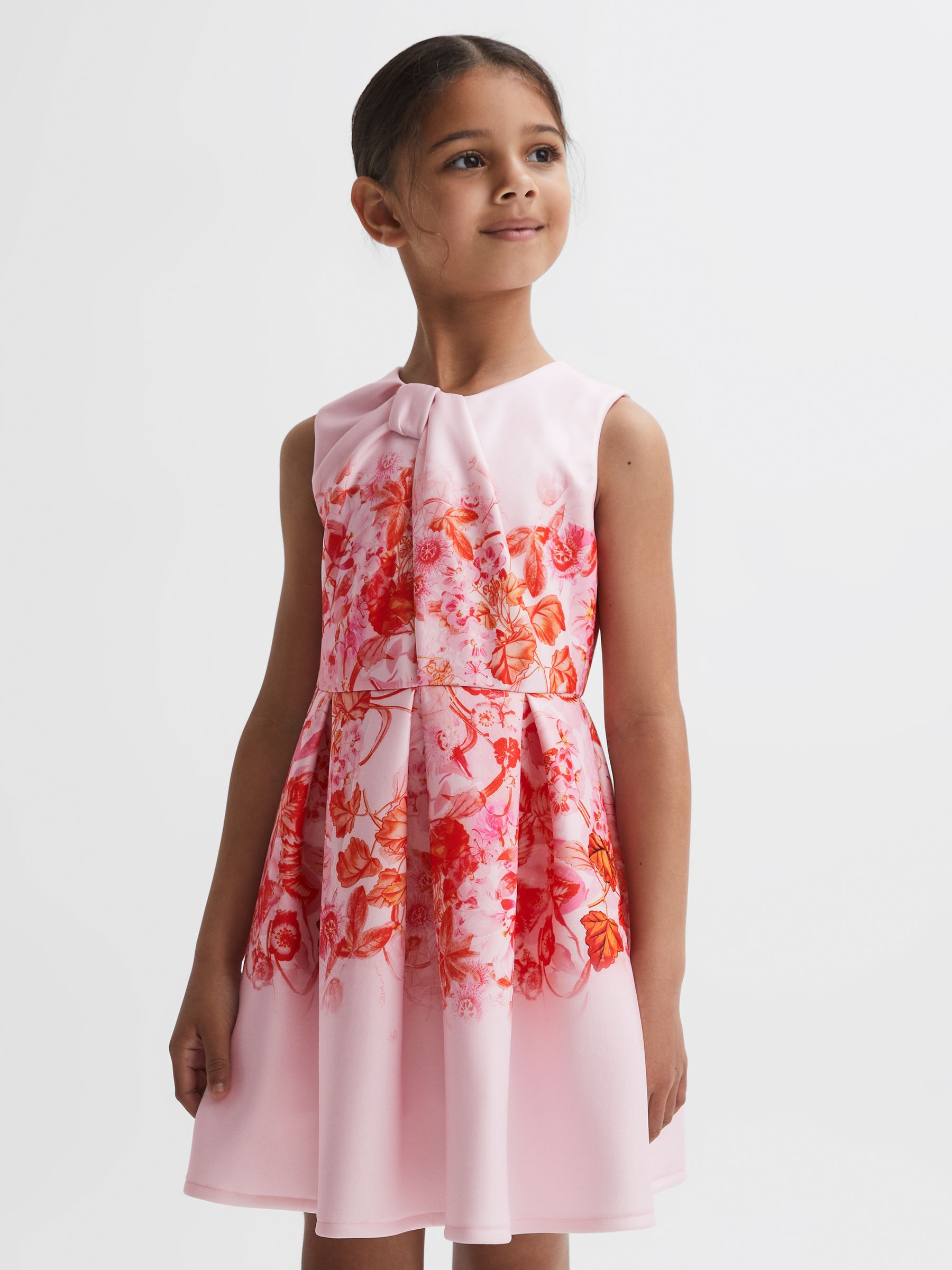 9-14 yrs Scuba Floral Print Dress in Orange - Image 1 of 7
