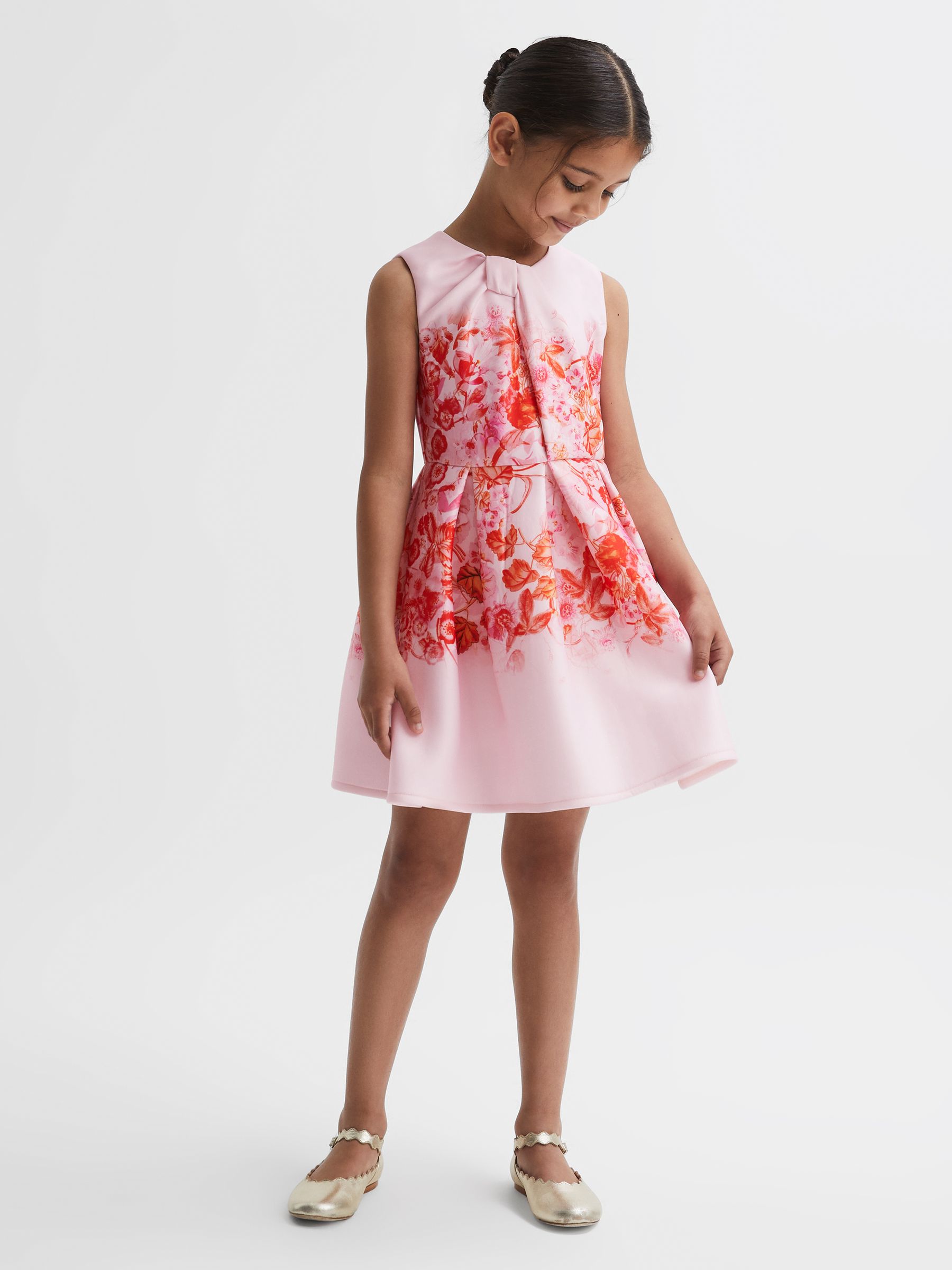 9-14 yrs Scuba Floral Print Dress in Orange - Image 3 of 7