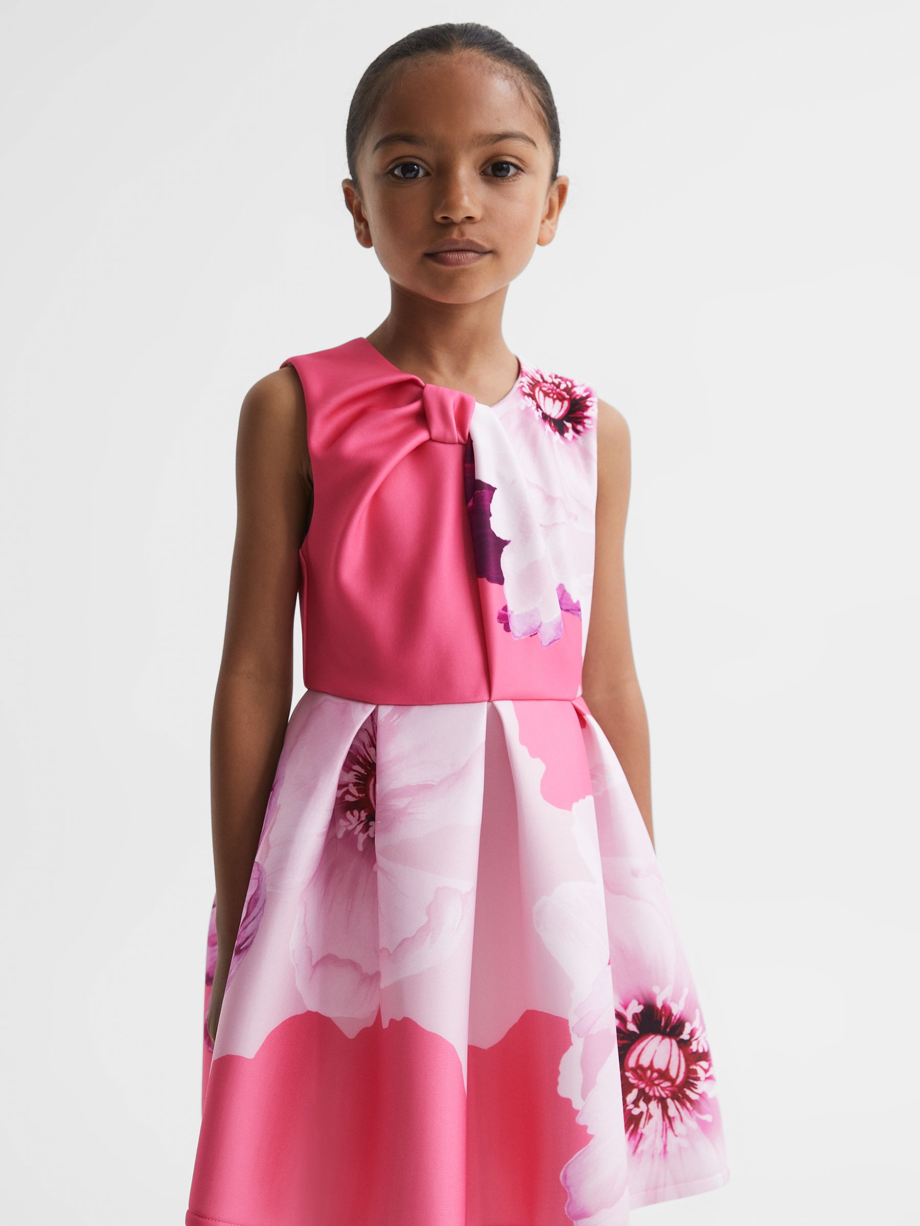 4-9 yrs Scuba Floral Print Dress in Pink - Image 3 of 6