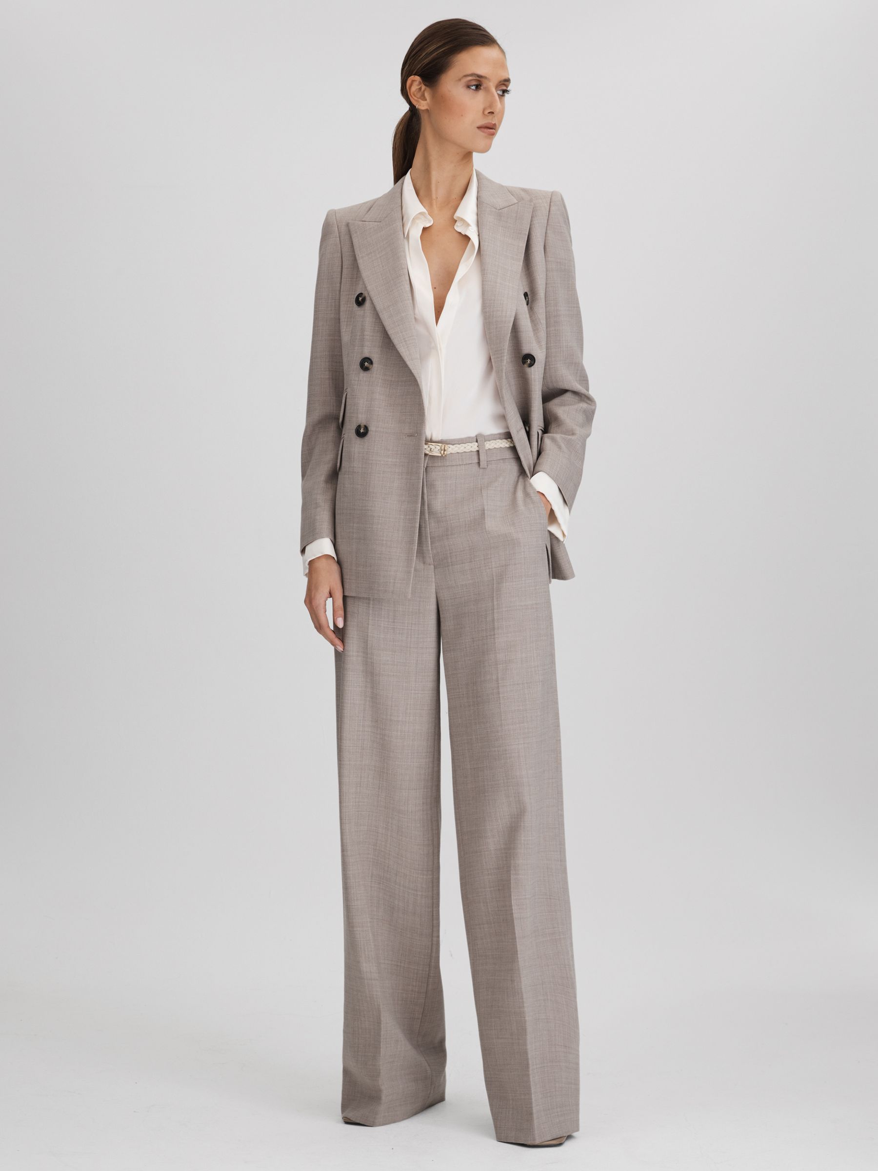 Wool Blend Wide Leg Suit Trousers in Oatmeal - Image 3 of 5