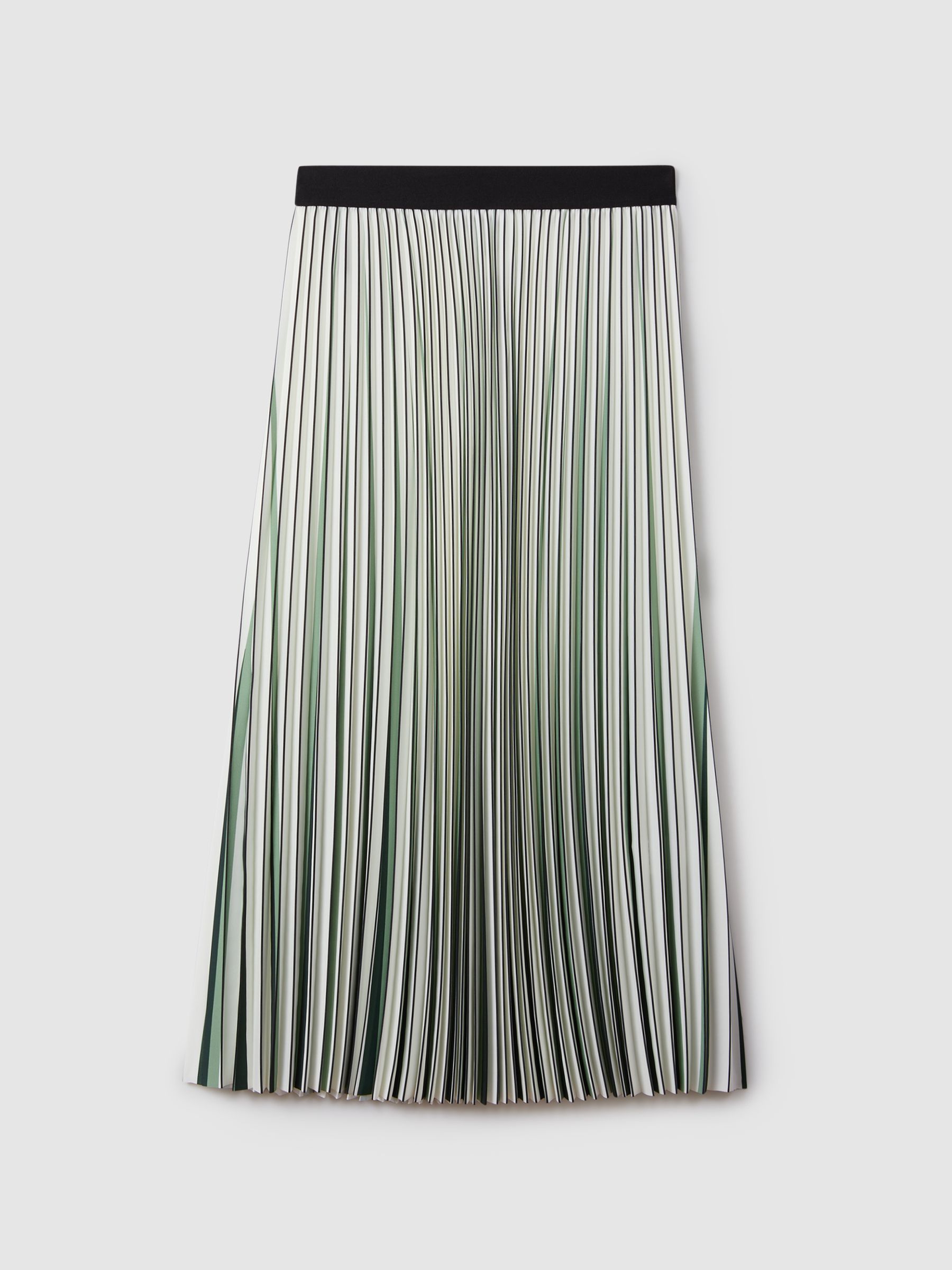 Pleated Striped Midi Skirt in Green/Cream - Image 2 of 7