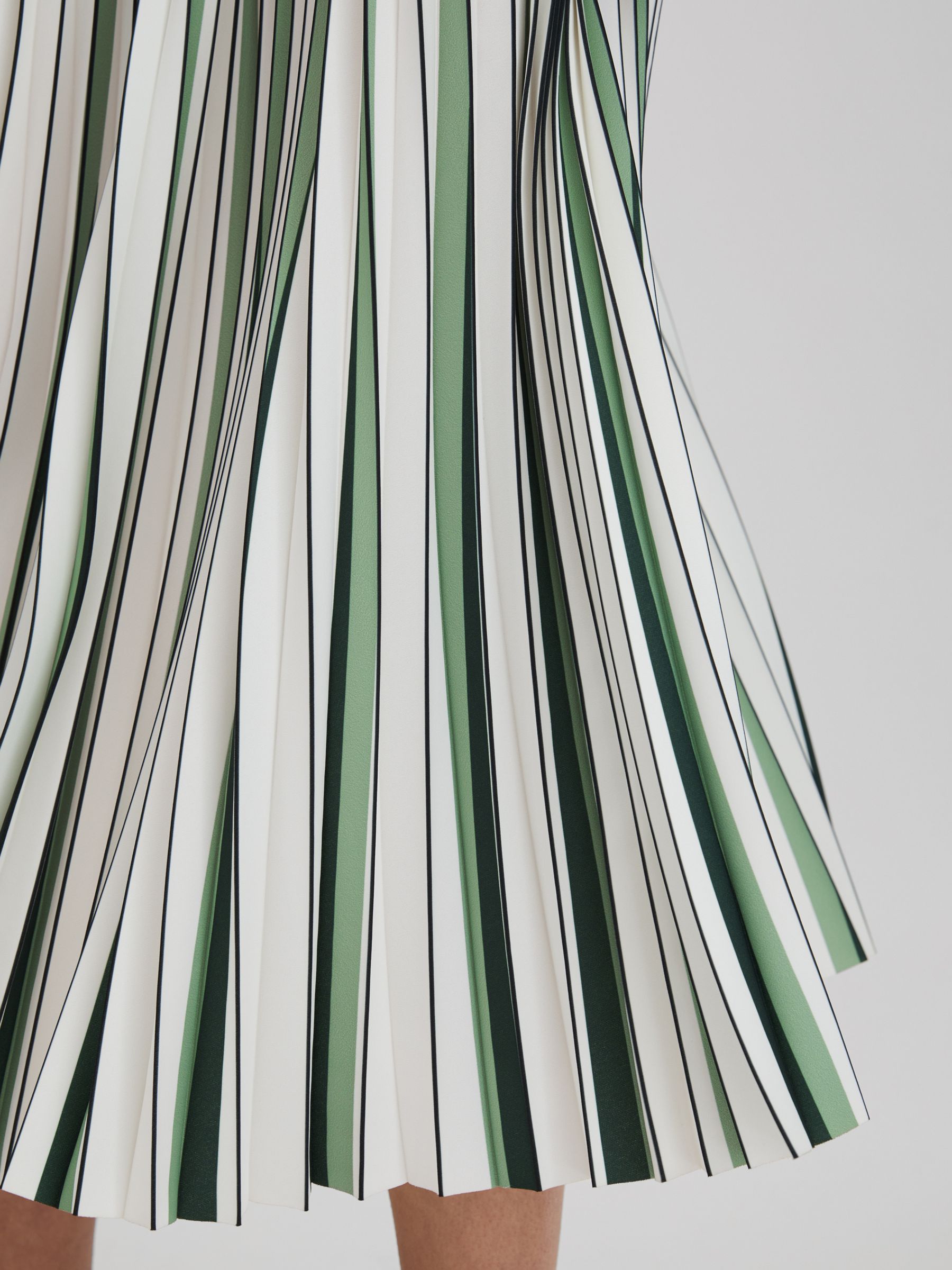 Pleated Striped Midi Skirt in Green/Cream - Image 4 of 7