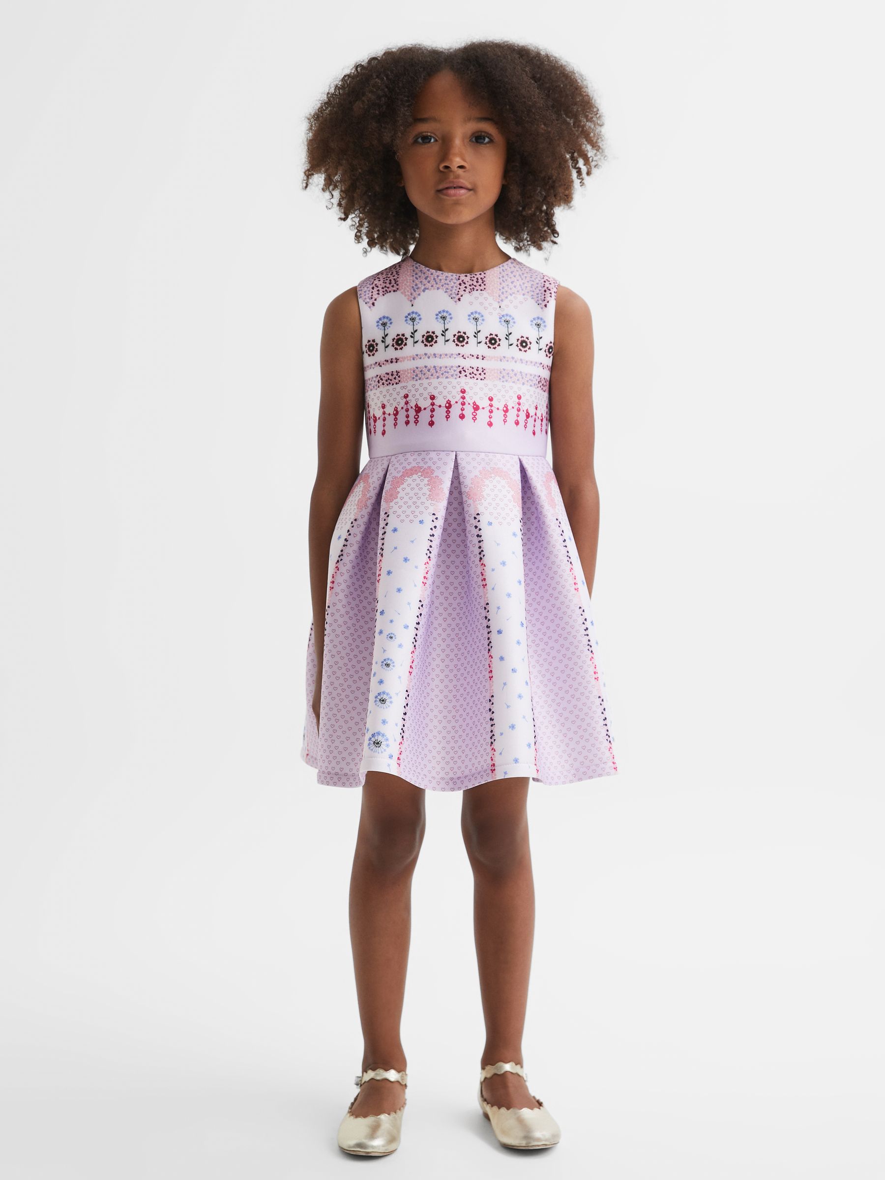 4-9 yrs Scuba Floral Print Dress in Lilac - Image 1 of 6