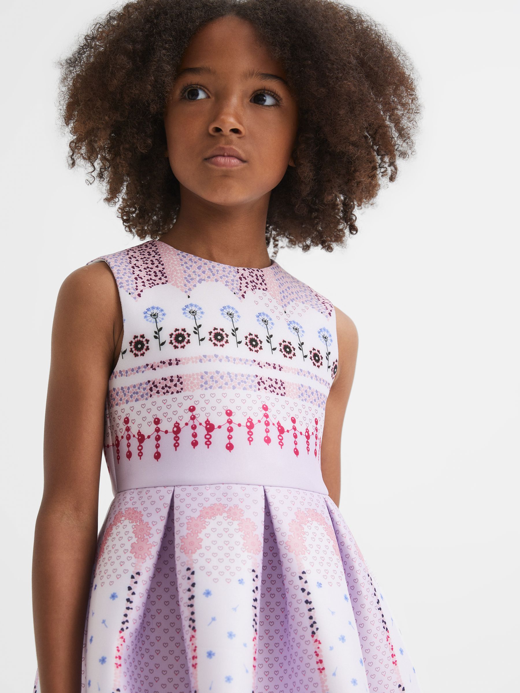 4-9 yrs Scuba Floral Print Dress in Lilac - Image 3 of 6