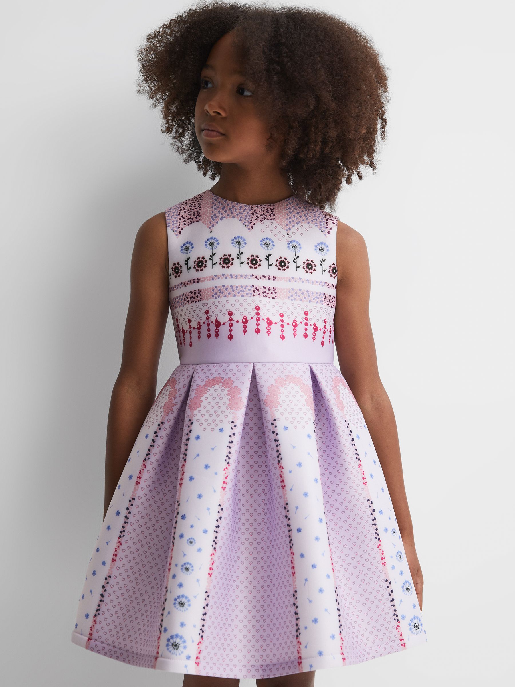 4-9 yrs Scuba Floral Print Dress in Lilac - Image 4 of 6