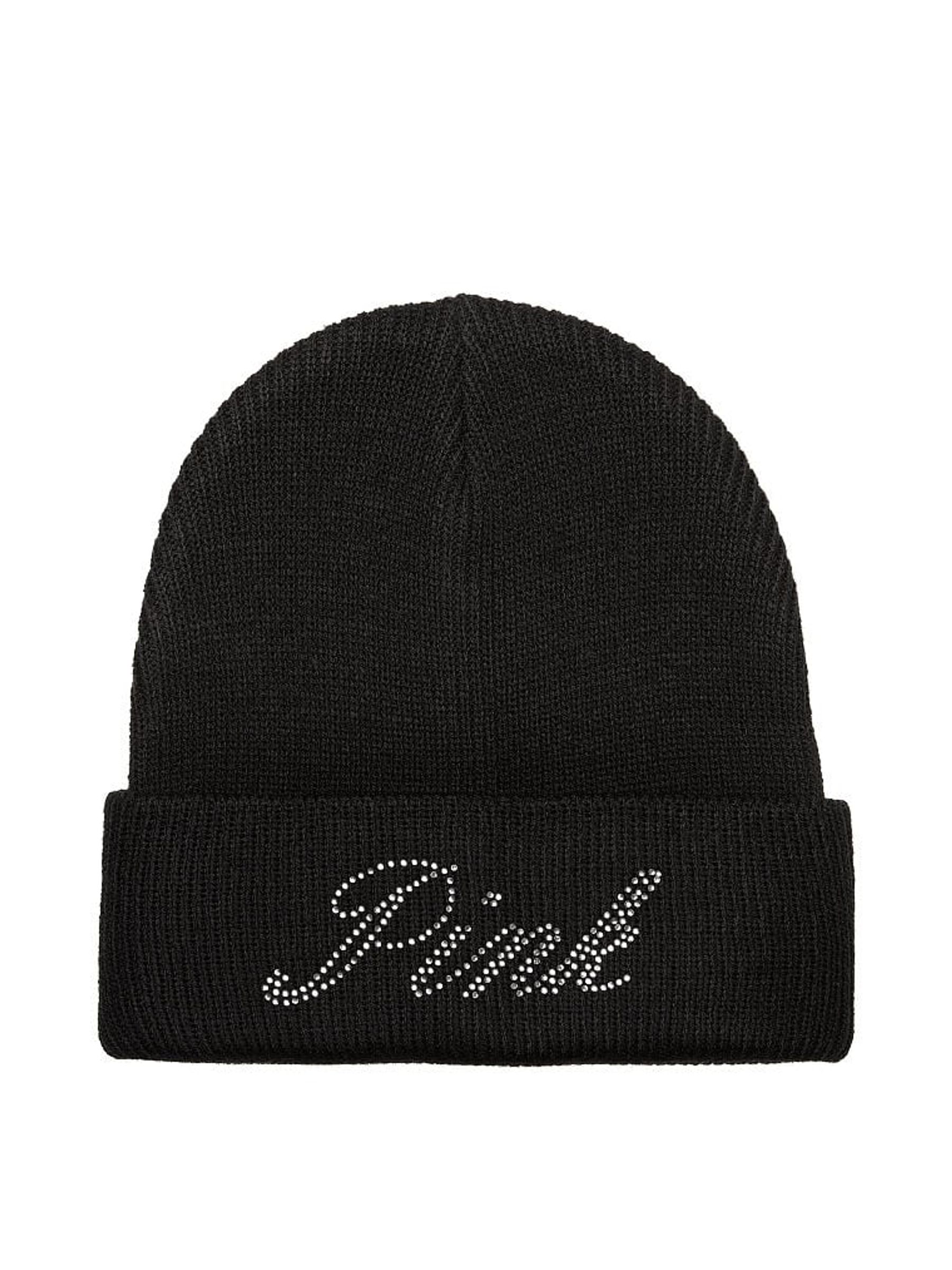 Pure Black Diamante Rib Beanie - Image 2 of 2