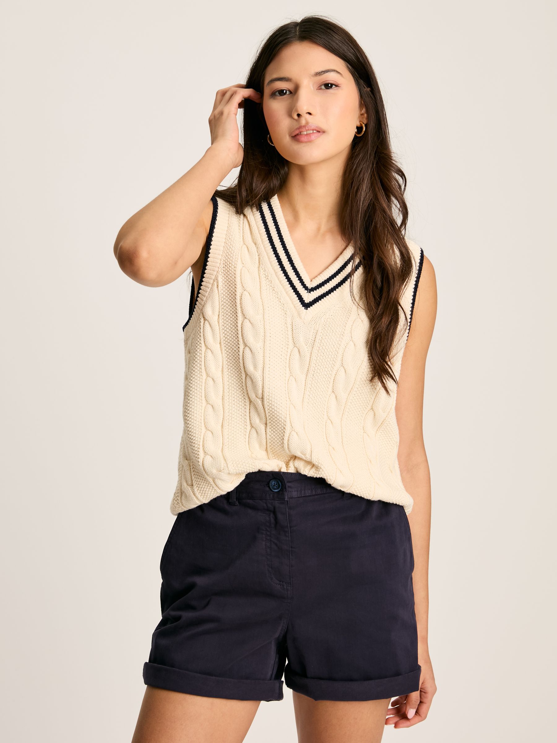 Deuce Cream Cable Knitted V-Neck Vest - Image 1 of 5