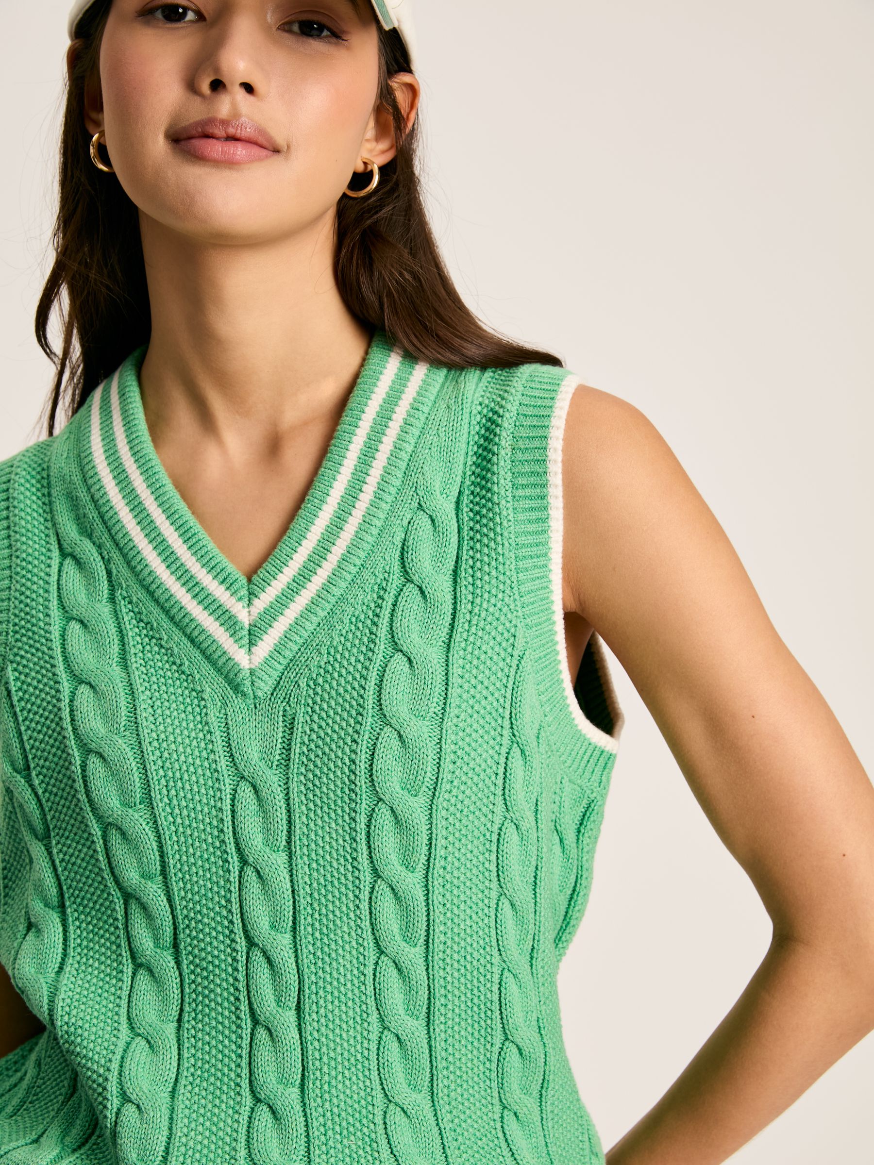 Deuce Green Cable Knitted V-Neck Vest - Image 6 of 7