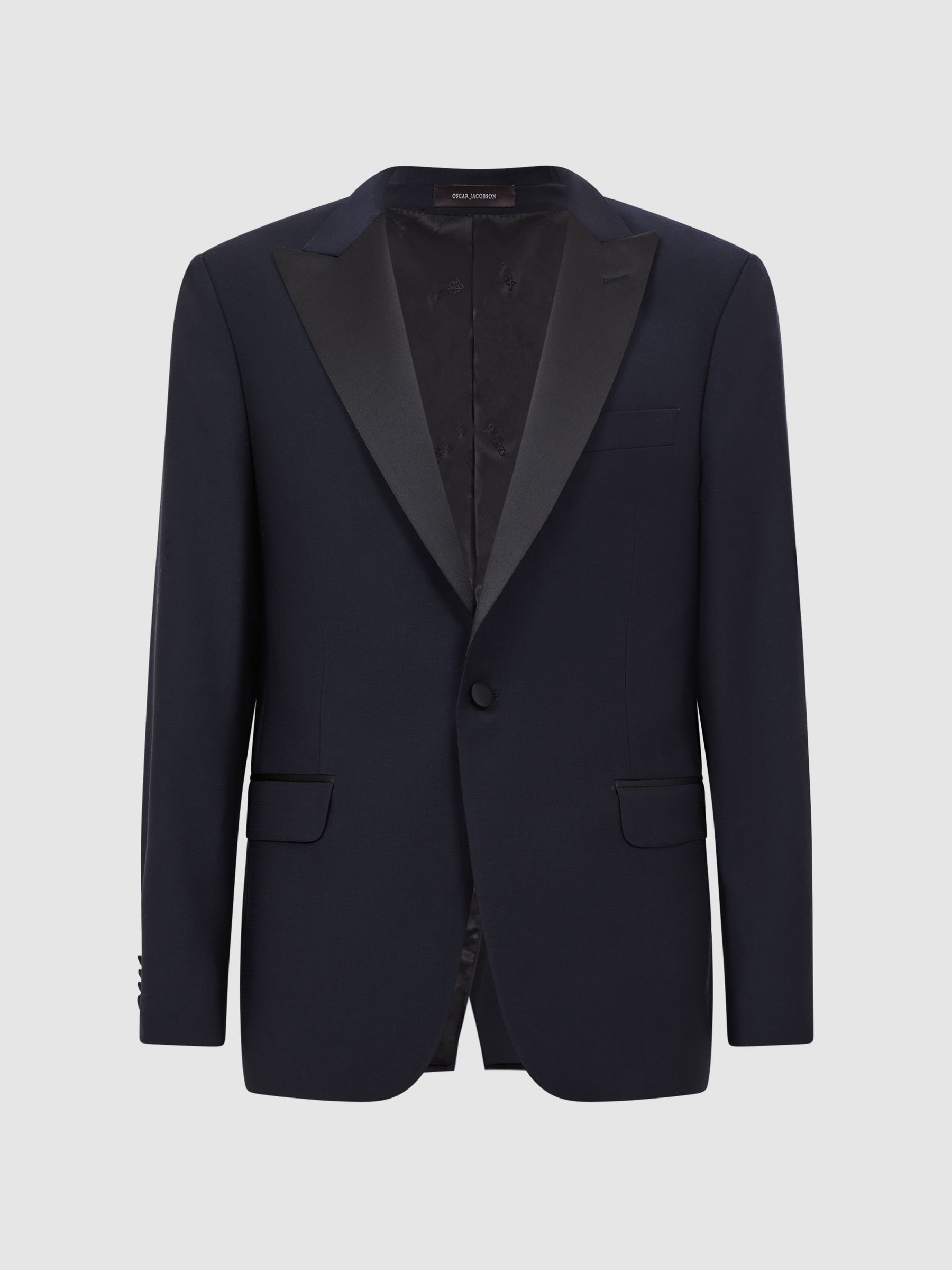 Oscar Jacobson Single Breasted Wool-Silk Blazer in Navy - Image 2 of 8