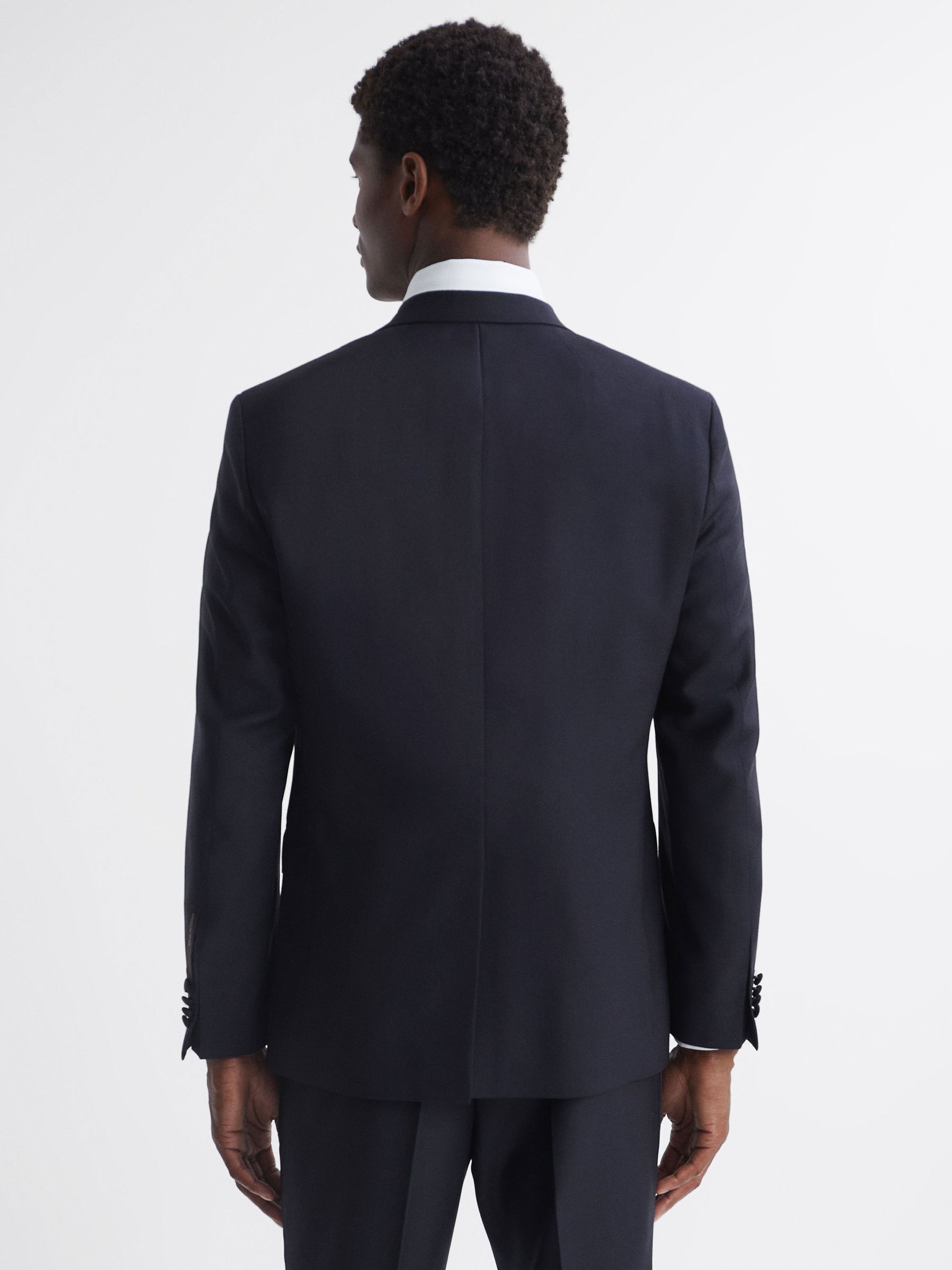 Oscar Jacobson Single Breasted Wool-Silk Blazer in Navy - Image 4 of 8