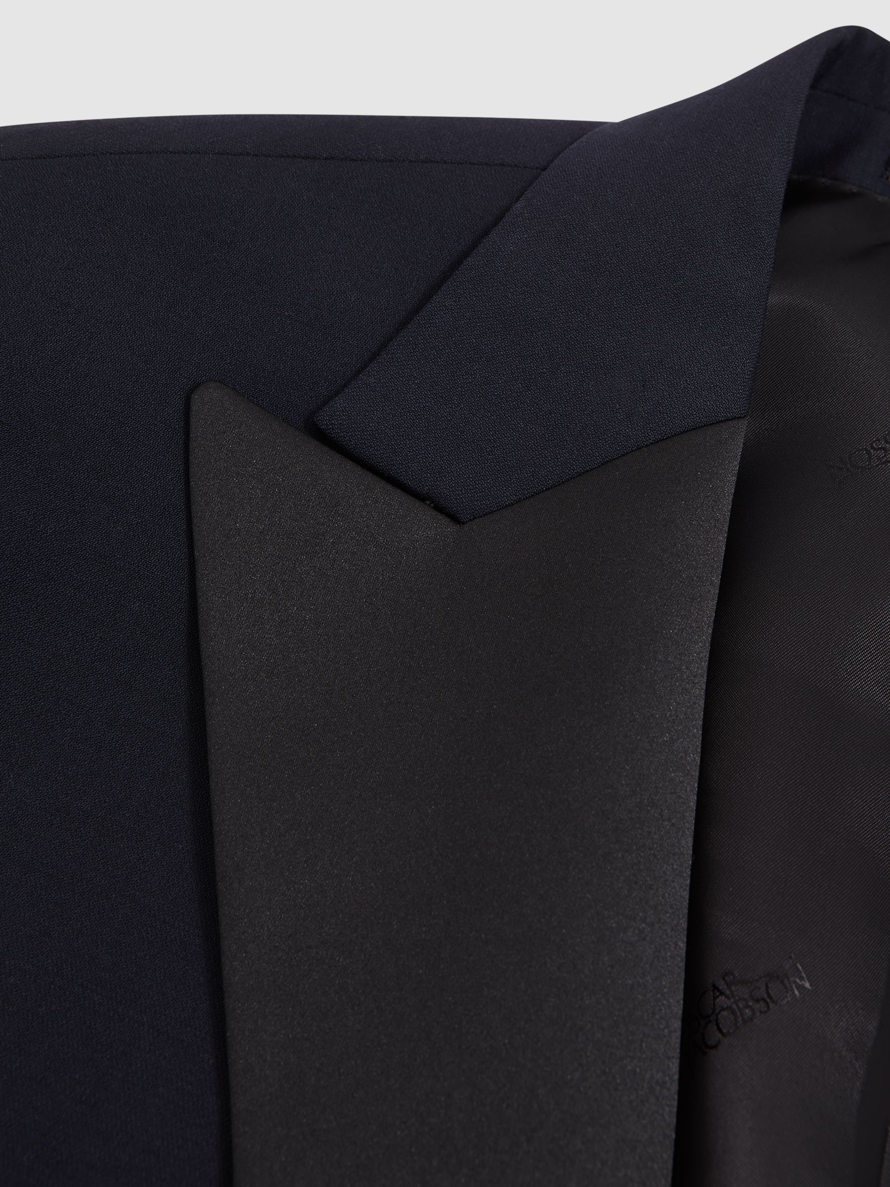Oscar Jacobson Single Breasted Wool-Silk Blazer in Navy - Image 7 of 8