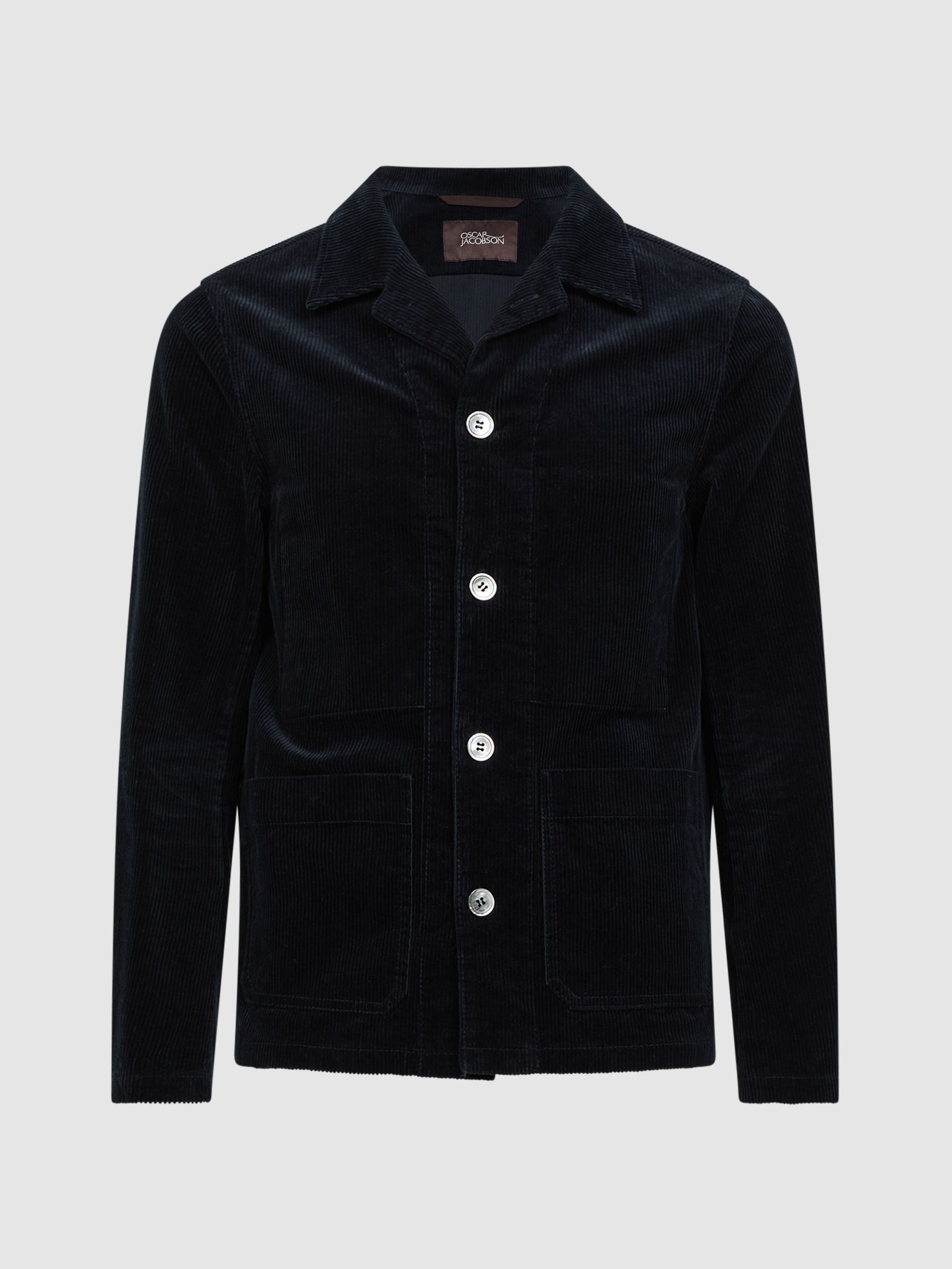 Oscar Jacobson Corduroy Button-Through Shirt in Navy - Image 2 of 7
