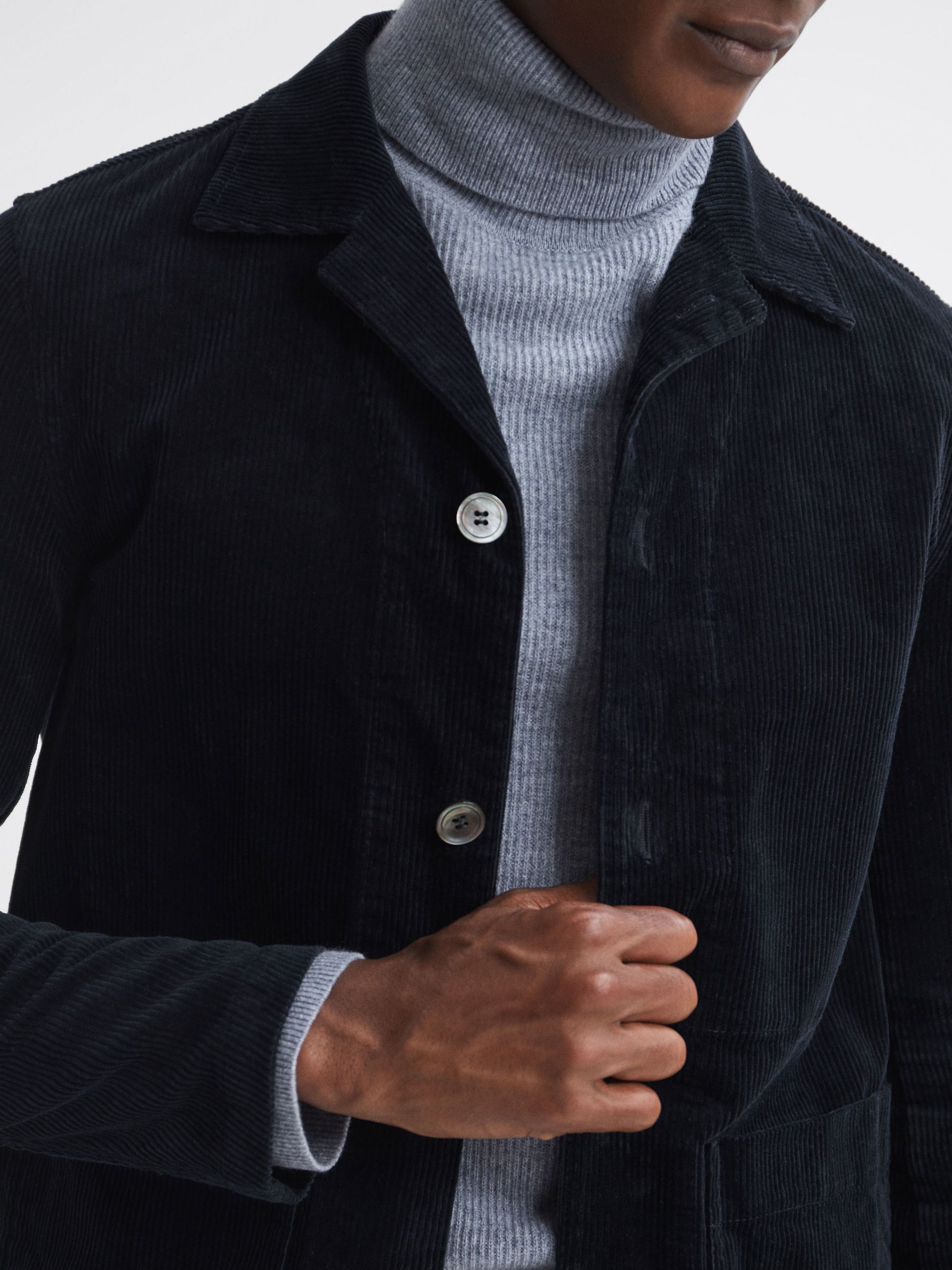 Oscar Jacobson Corduroy Button-Through Shirt in Navy - Image 4 of 7