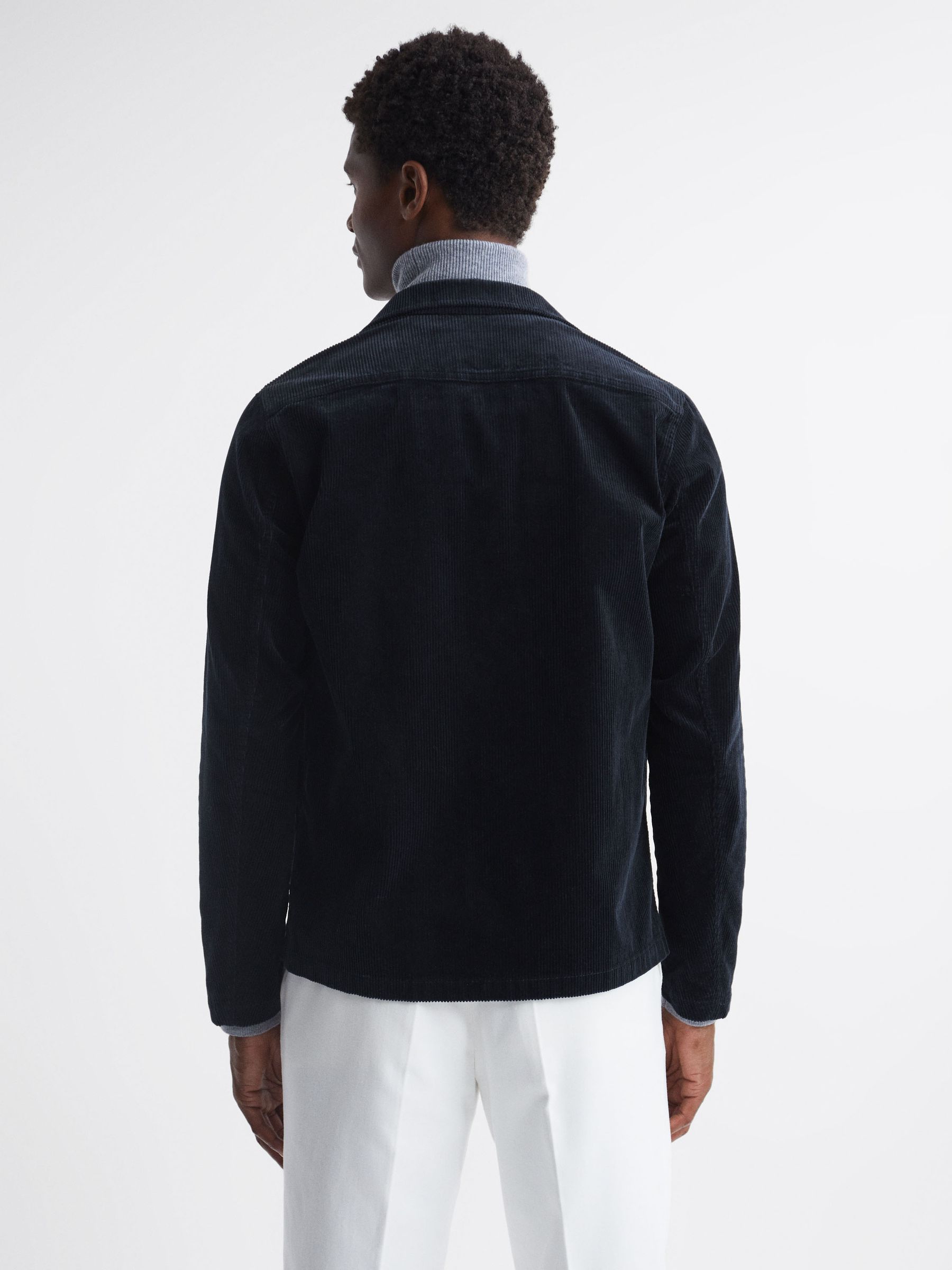 Oscar Jacobson Corduroy Button-Through Shirt in Navy - Image 5 of 7