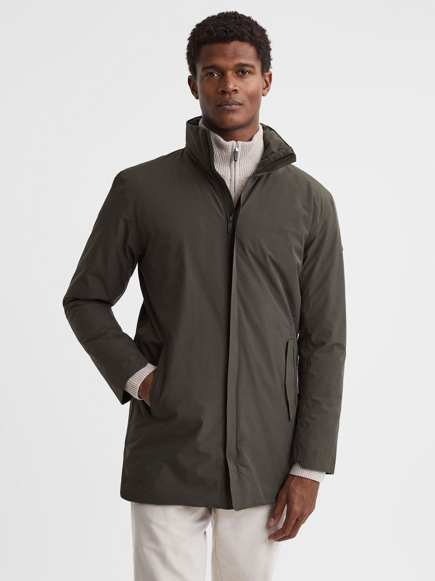 Scandinavian Edition Mid-Length Coat in Dark Olive - Image 1 of 6