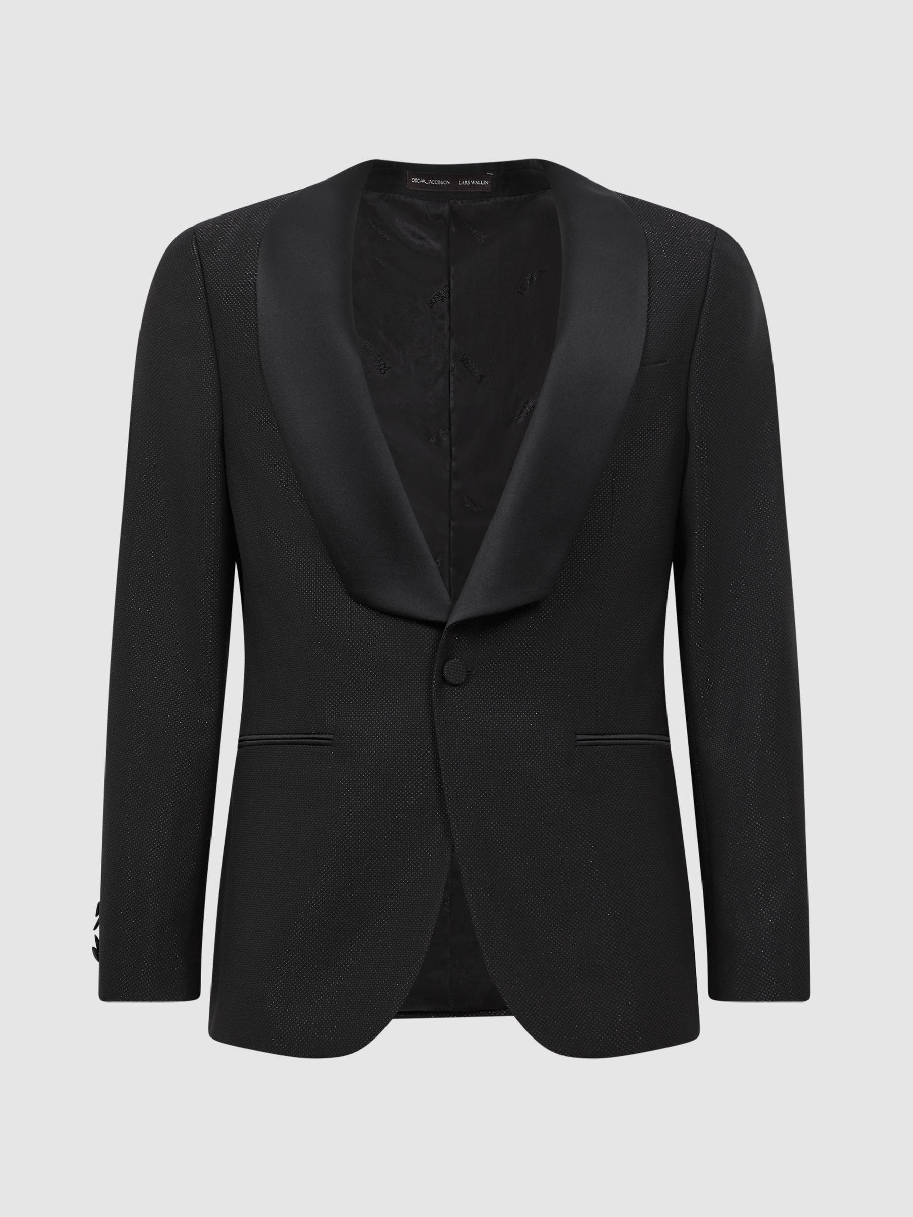 Oscar Jacobson Slim Fit Single Breasted Blazer in Black - Image 2 of 8