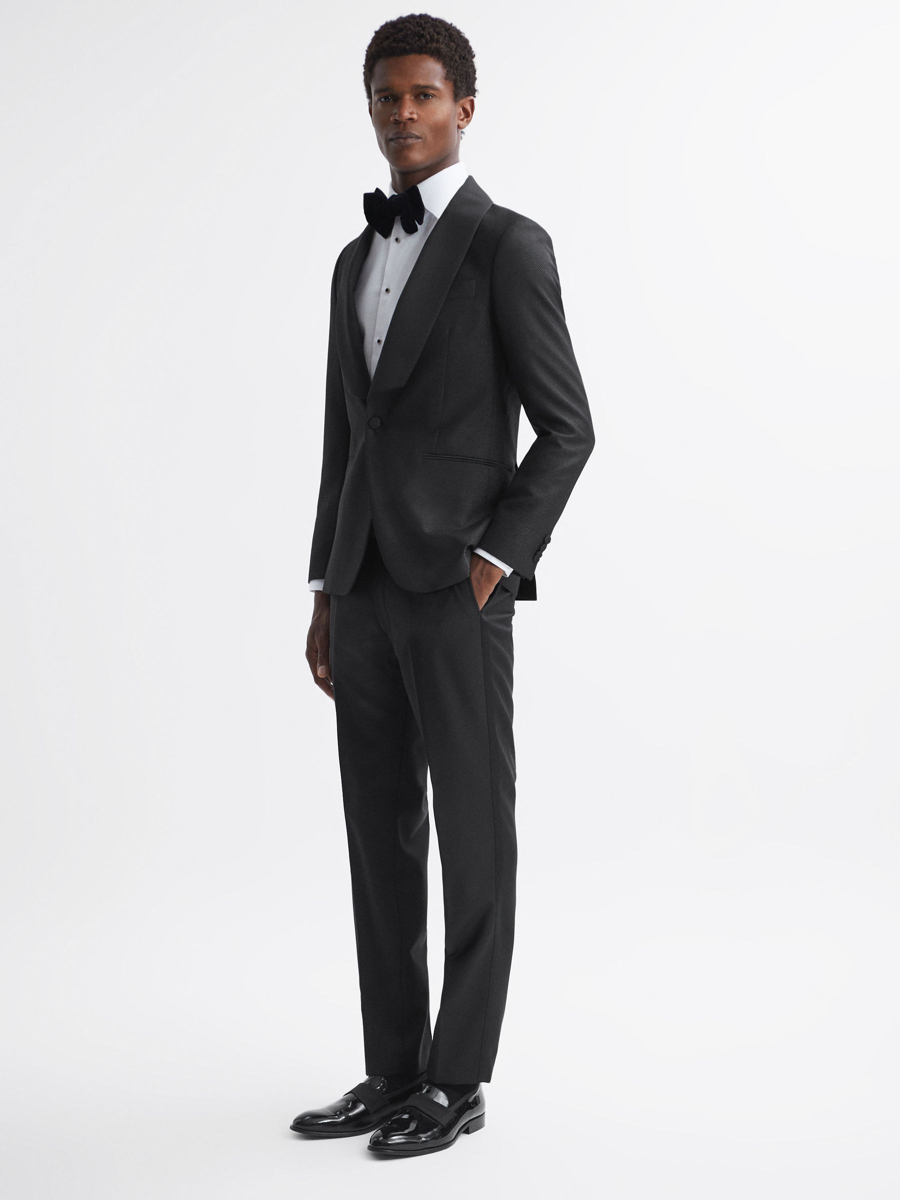 Oscar Jacobson Slim Fit Single Breasted Blazer in Black - Image 3 of 8