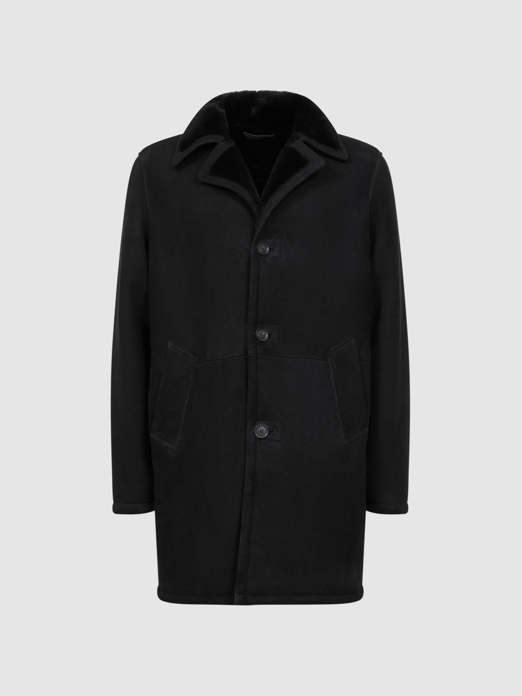 Oscar Jacobson Suede Lined Coat in Black - Image 2 of 7