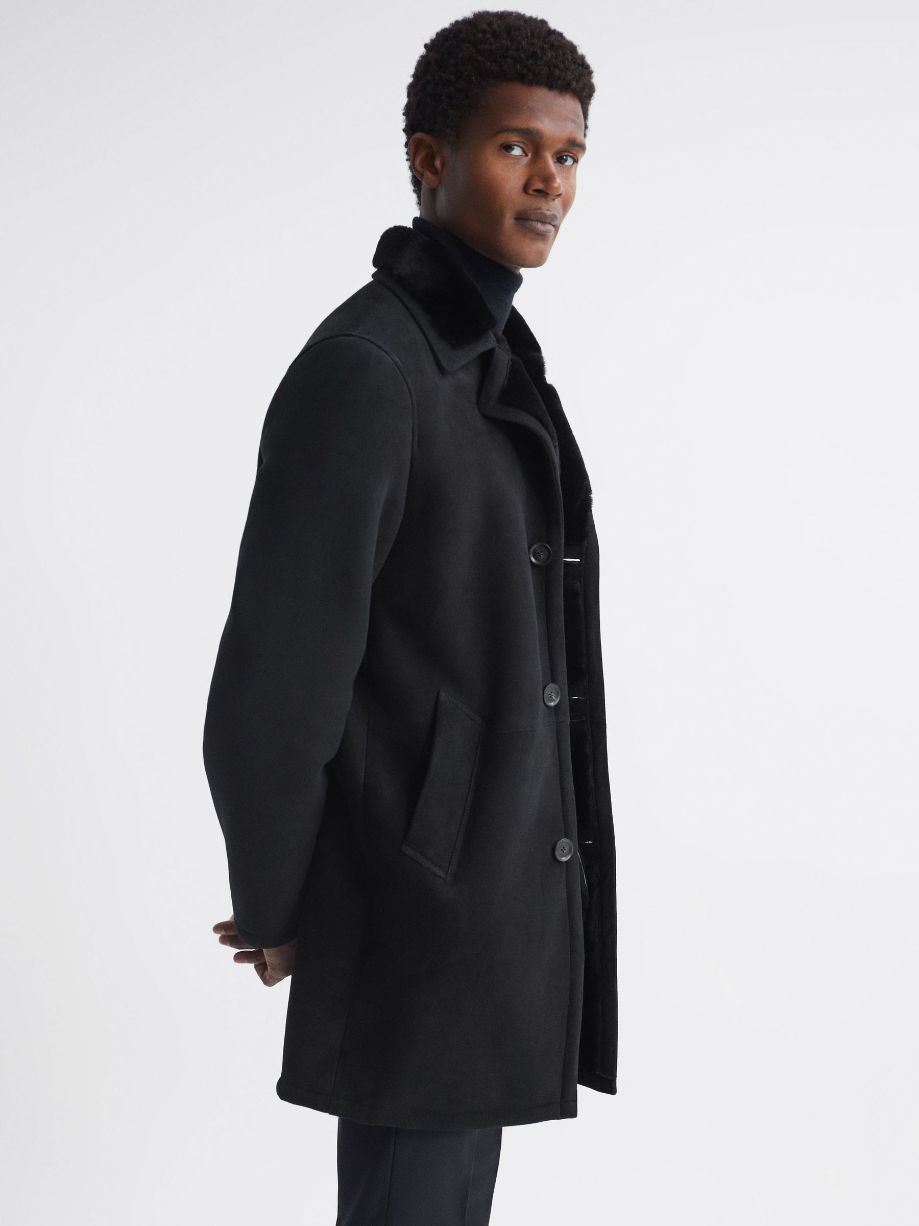 Oscar Jacobson Suede Lined Coat in Black - Image 4 of 7