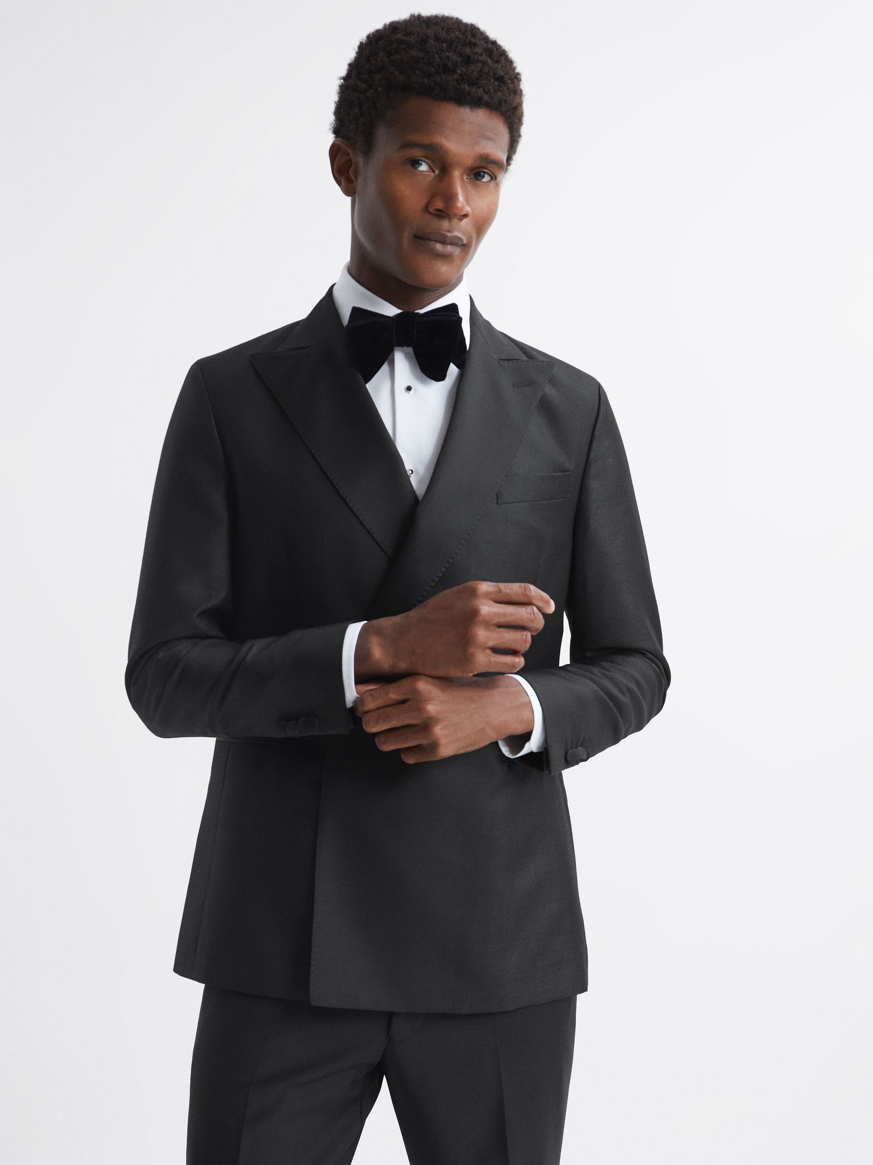 Plain Oscar Jacobson Double Breasted Blazer in Black - Image 1 of 8
